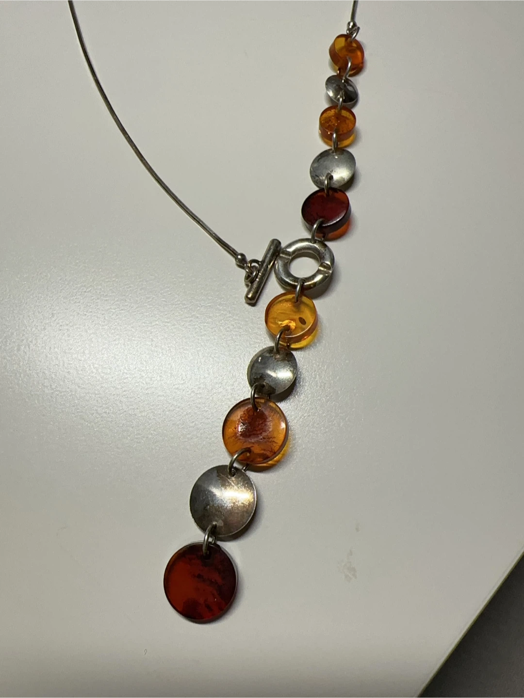 Vintage Amber & Sterling Silver Necklace – Unique T-Bar Design - photo 3