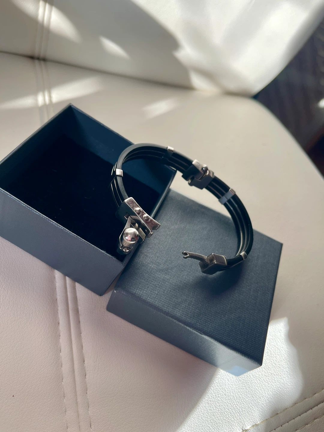 Black Rubber and Stainless Steel Bracelet