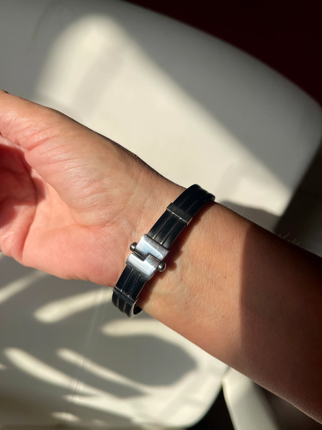 Black Rubber and Stainless Steel Bracelet - photo 2