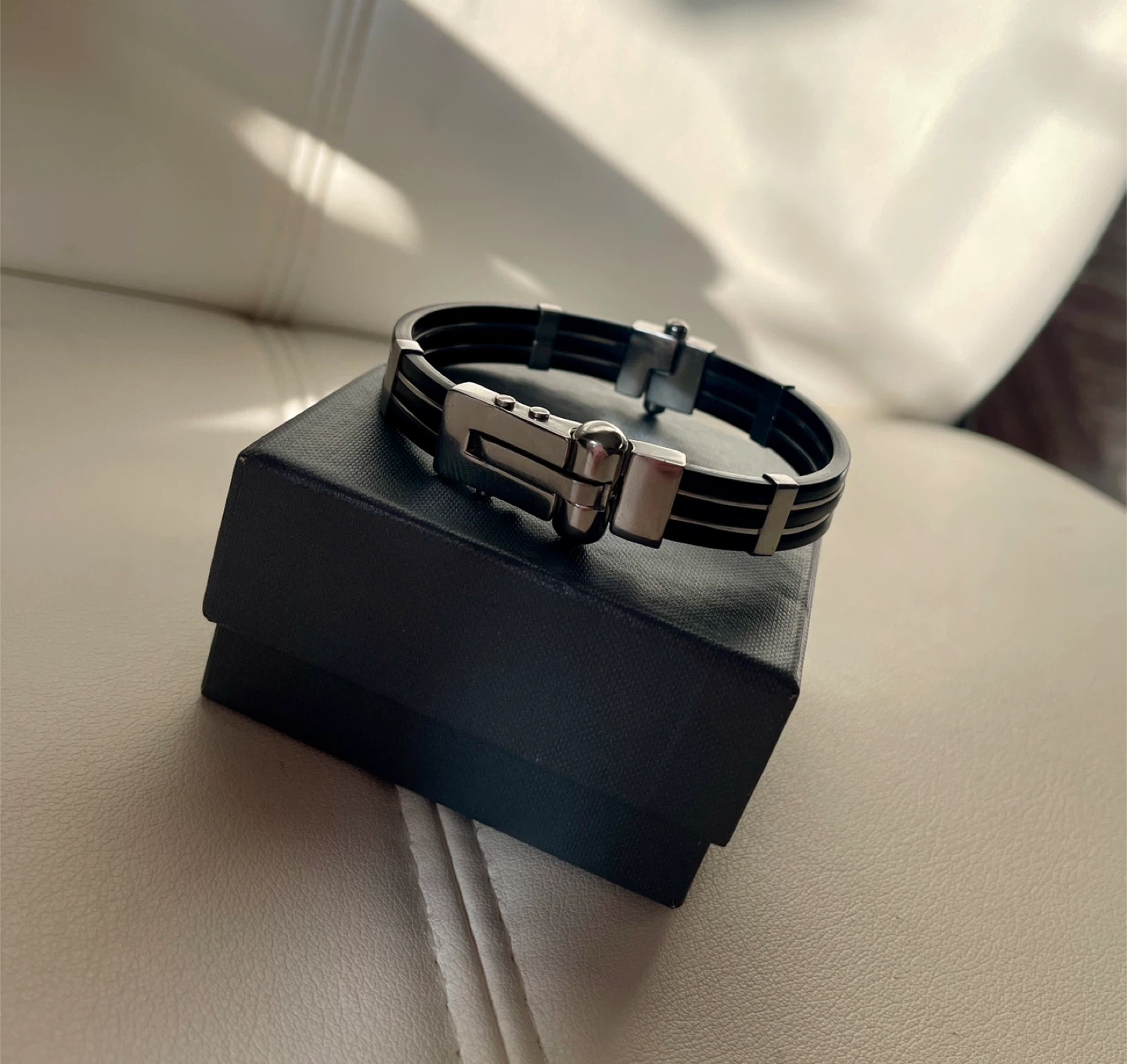 Black Rubber and Stainless Steel Bracelet - photo 4