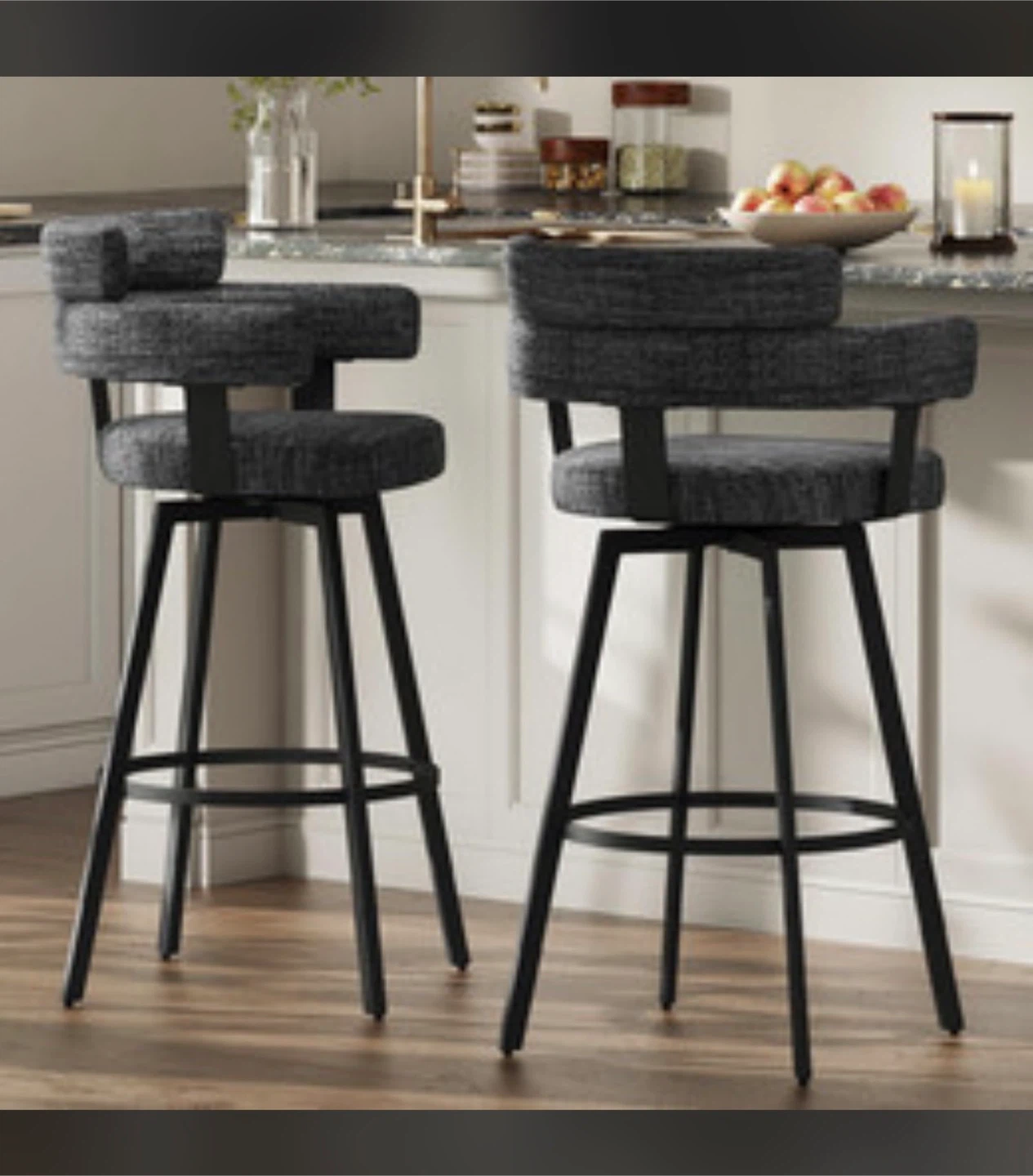 Set of 2 Dark Gray Swivel Bar Stools