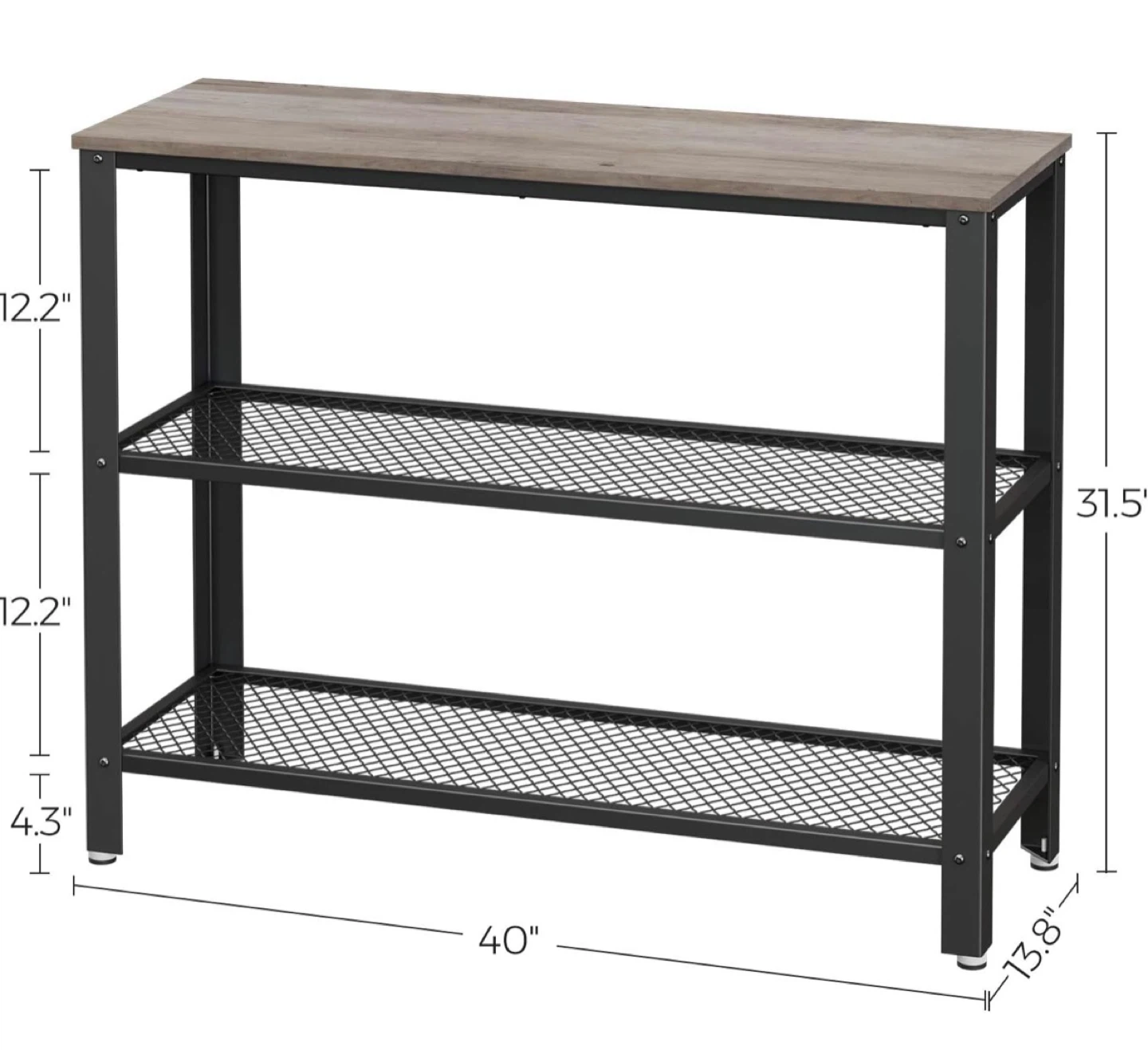 VASAGLE 40” Industrial Console Table – 3-Tier, Greige & Black - photo 2