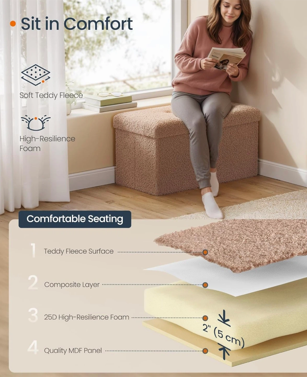 Folding Storage Ottoman – Camel Brown - photo 4