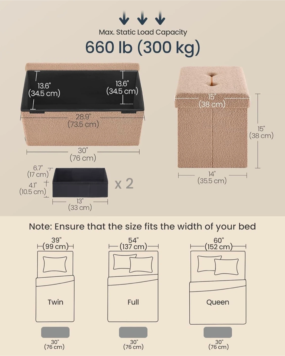 Folding Storage Ottoman – Camel Brown - photo 3