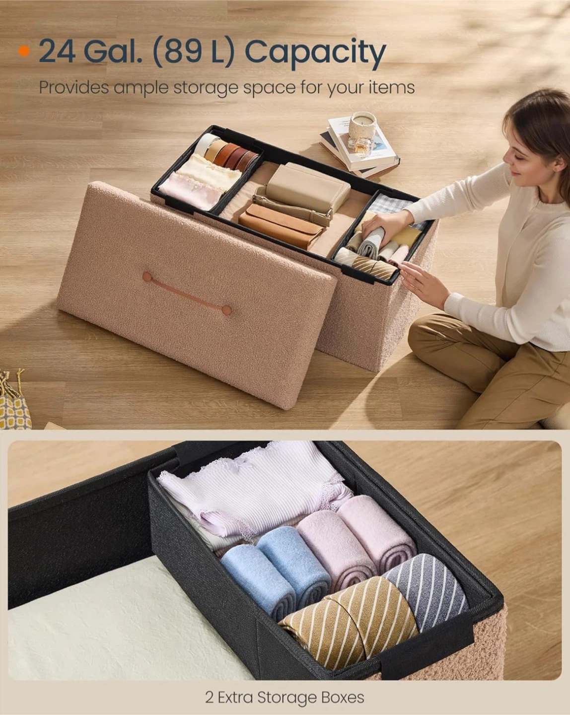 Folding Storage Ottoman – Camel Brown - photo 5