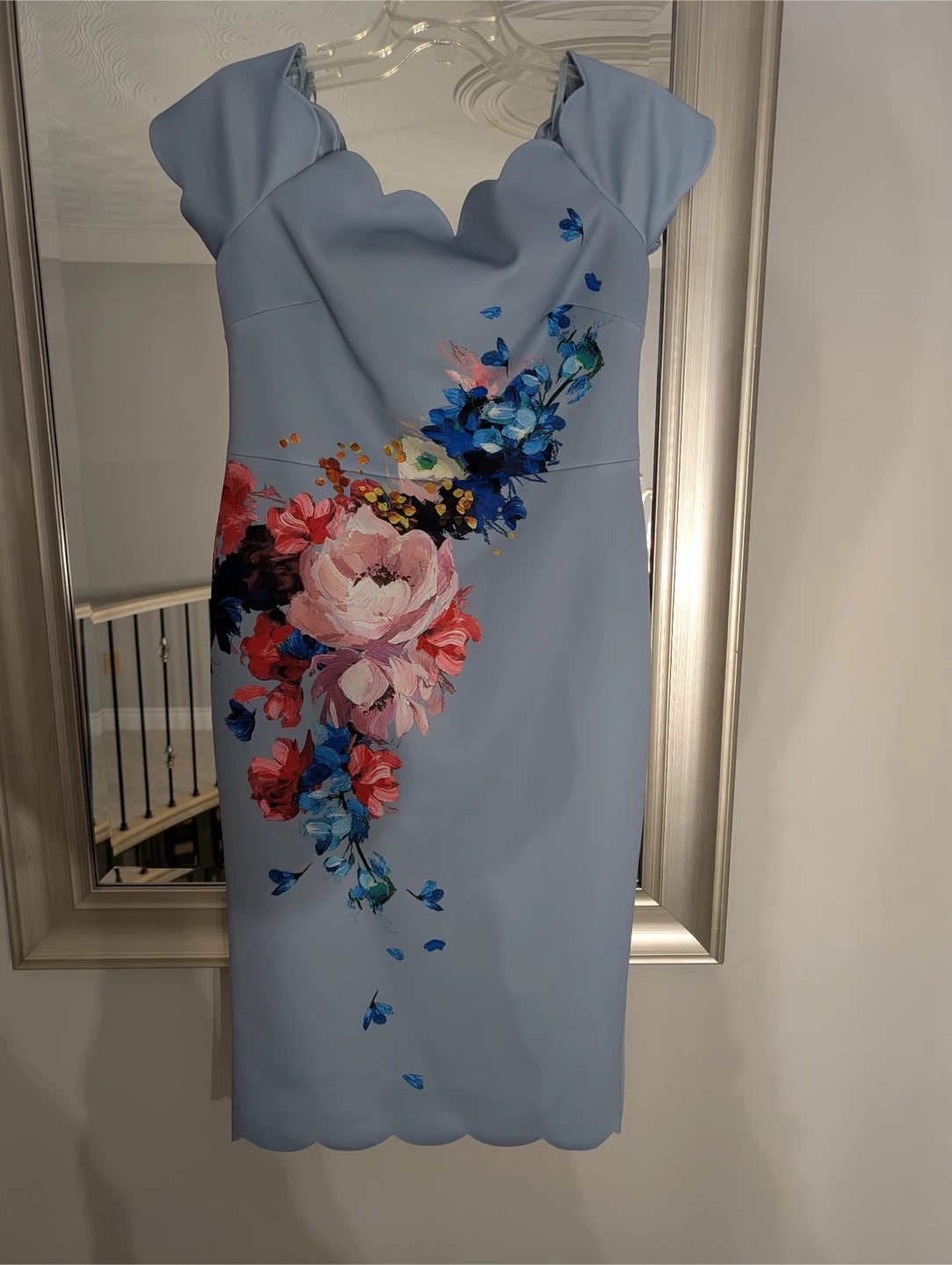 New Ted Baker Floral Print Scalloped Neckline Dress