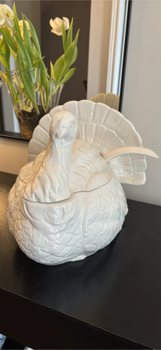 White Ceramic Turkey Tureen with Ladle