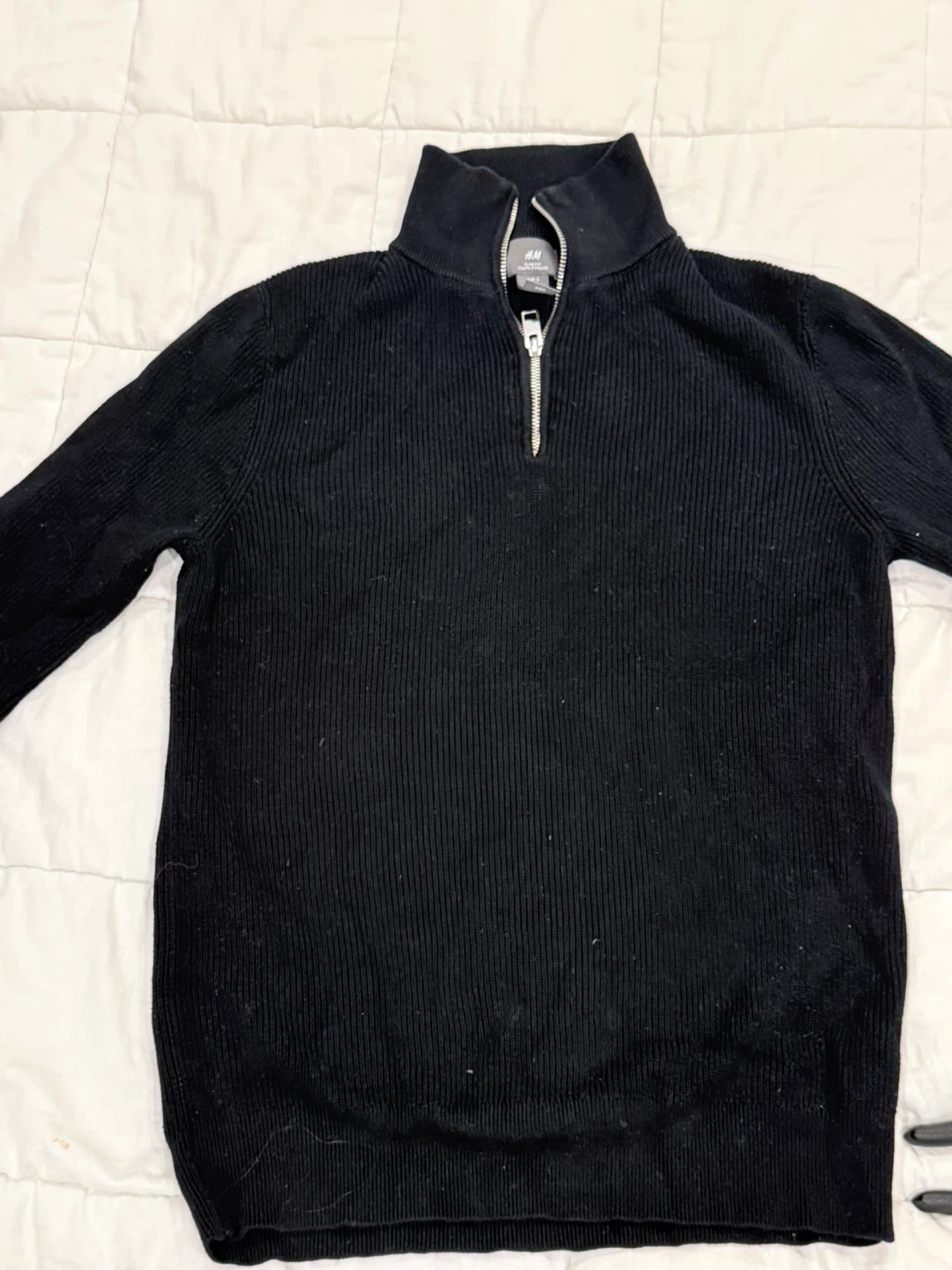 H&M Black Ribbed 1/4 Zip Sweater - photo 3