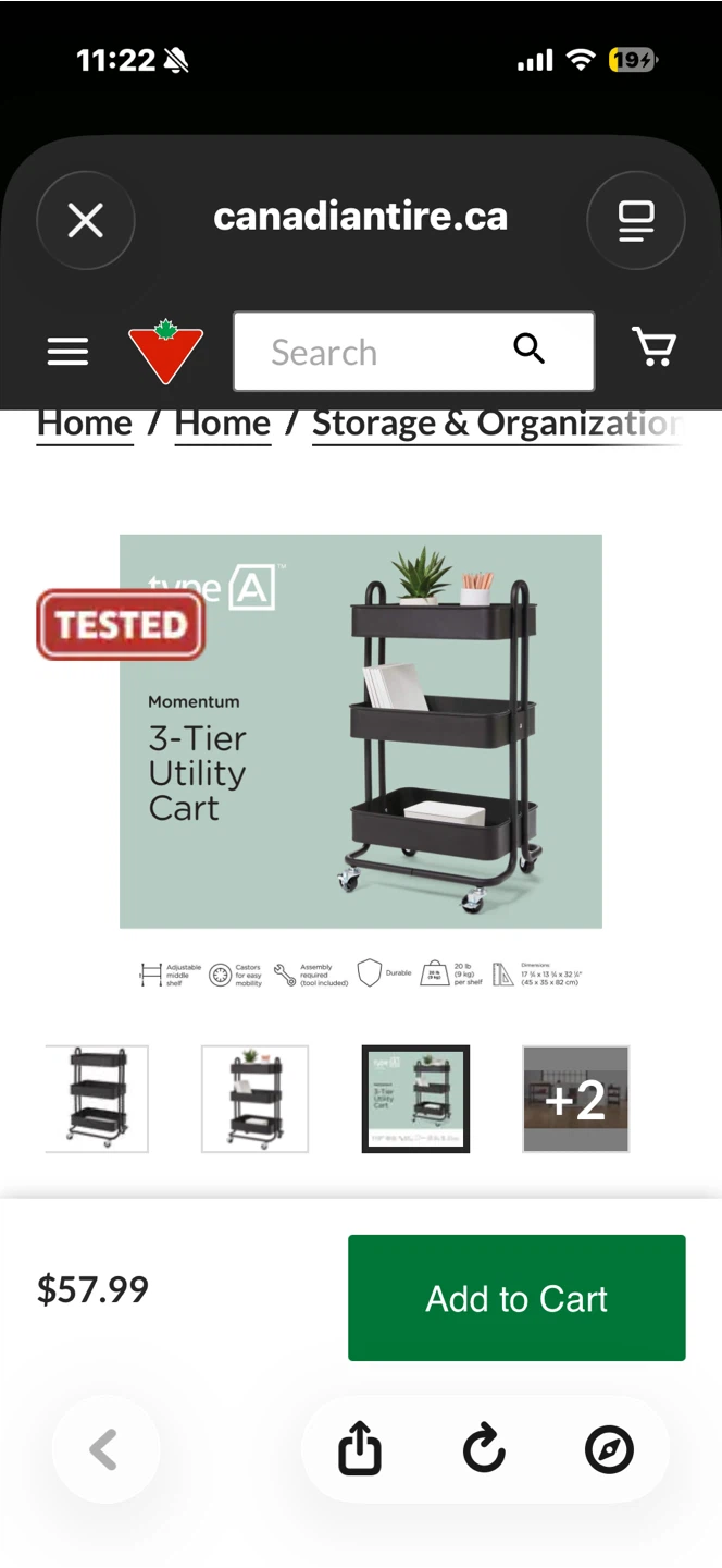 type A Momentum 3-Tier Utility Cart - photo 3