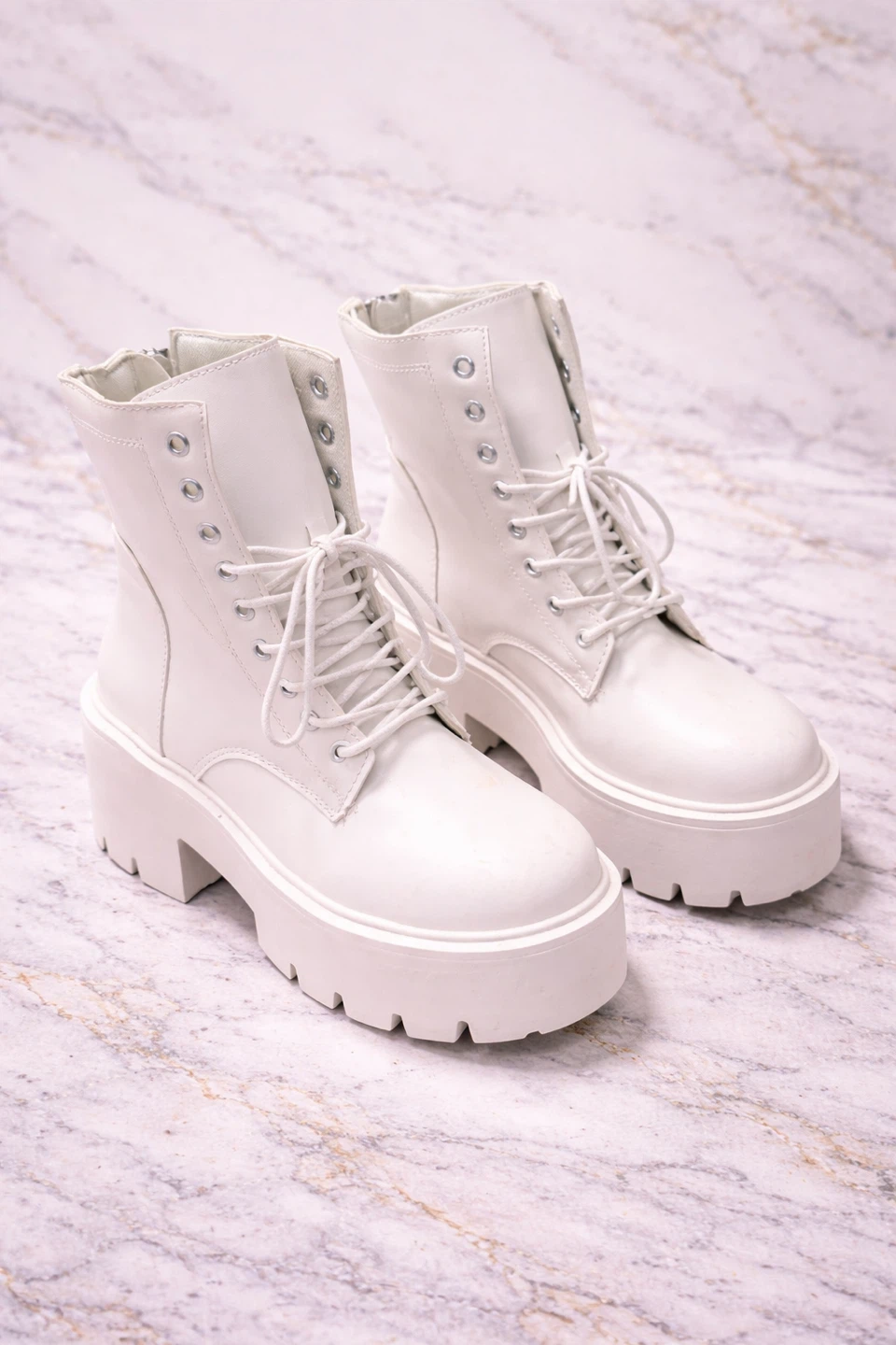 White Platform Combat Boots