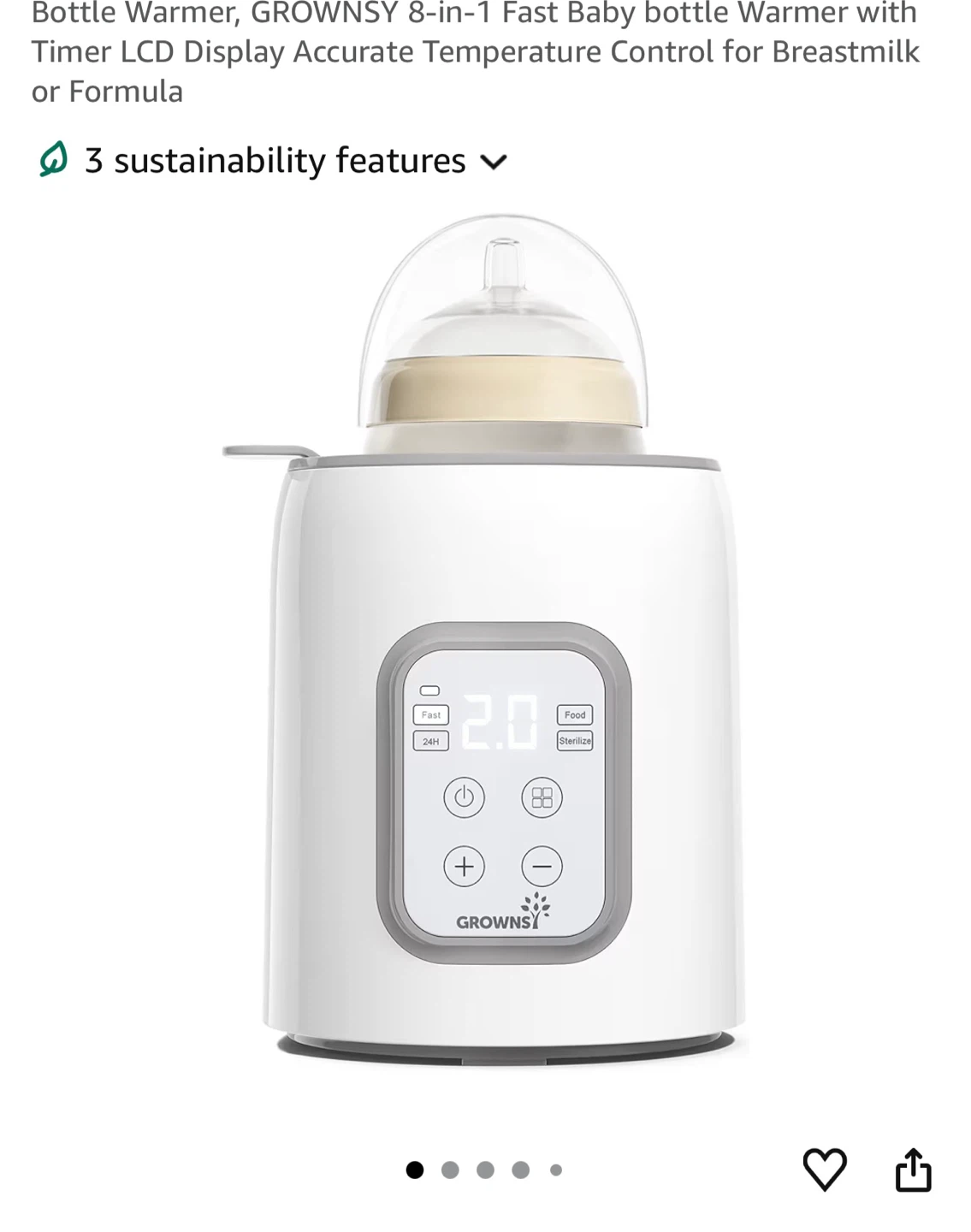 Growsy 8-in-1 Fast Baby Bottle Warmer with Timer LCD