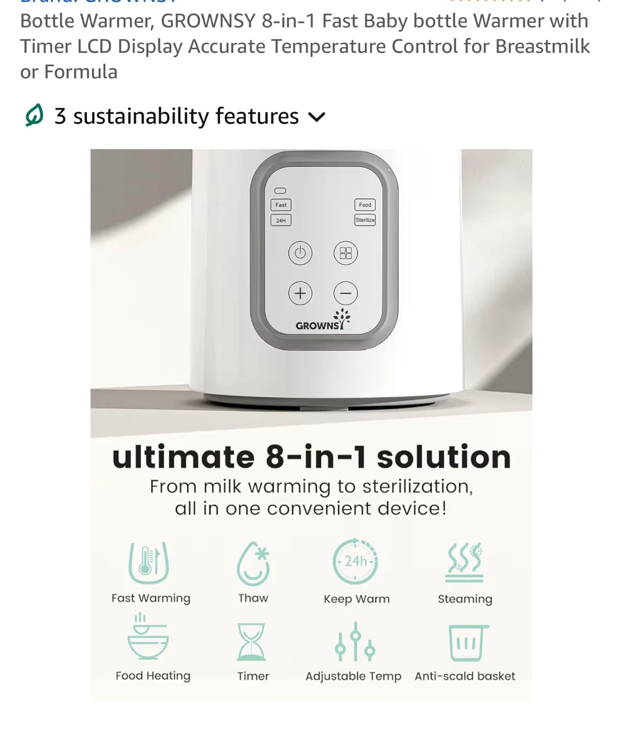Growsy 8-in-1 Fast Baby Bottle Warmer with Timer LCD - photo 3