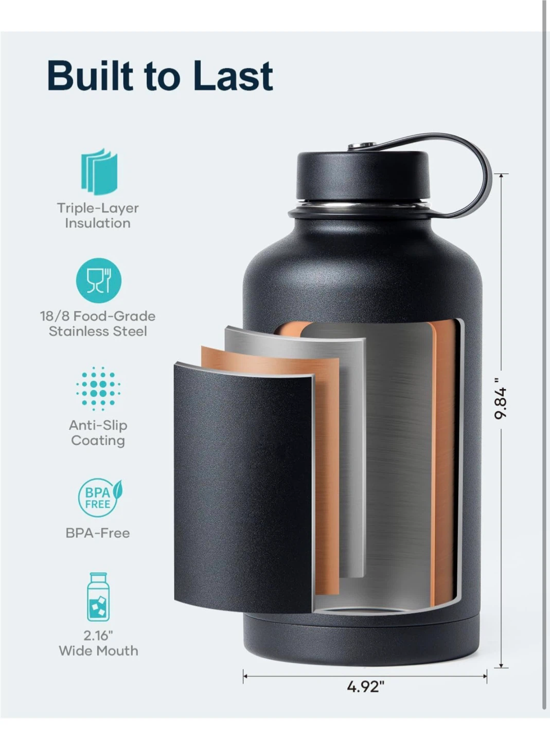 BUZIO 128 oz Water Bottle with Straw Lid & Flex Cap - photo 5