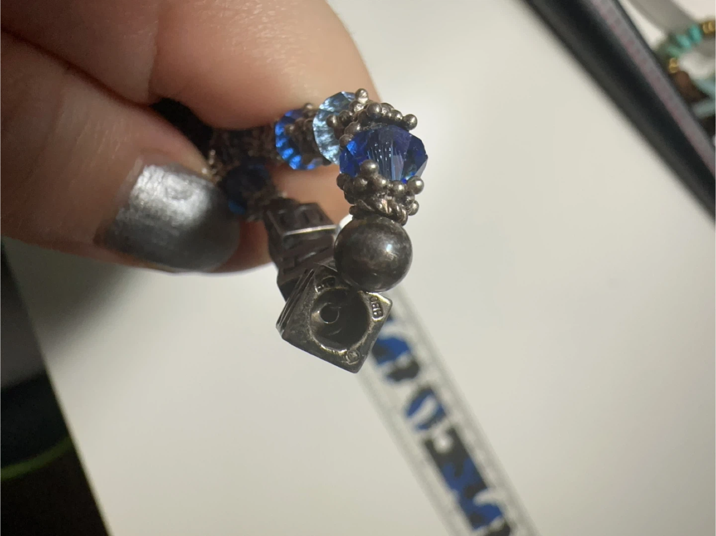 “SAM”Sterling Silver Dark/Light Blue Crystal Bracelet - photo 3
