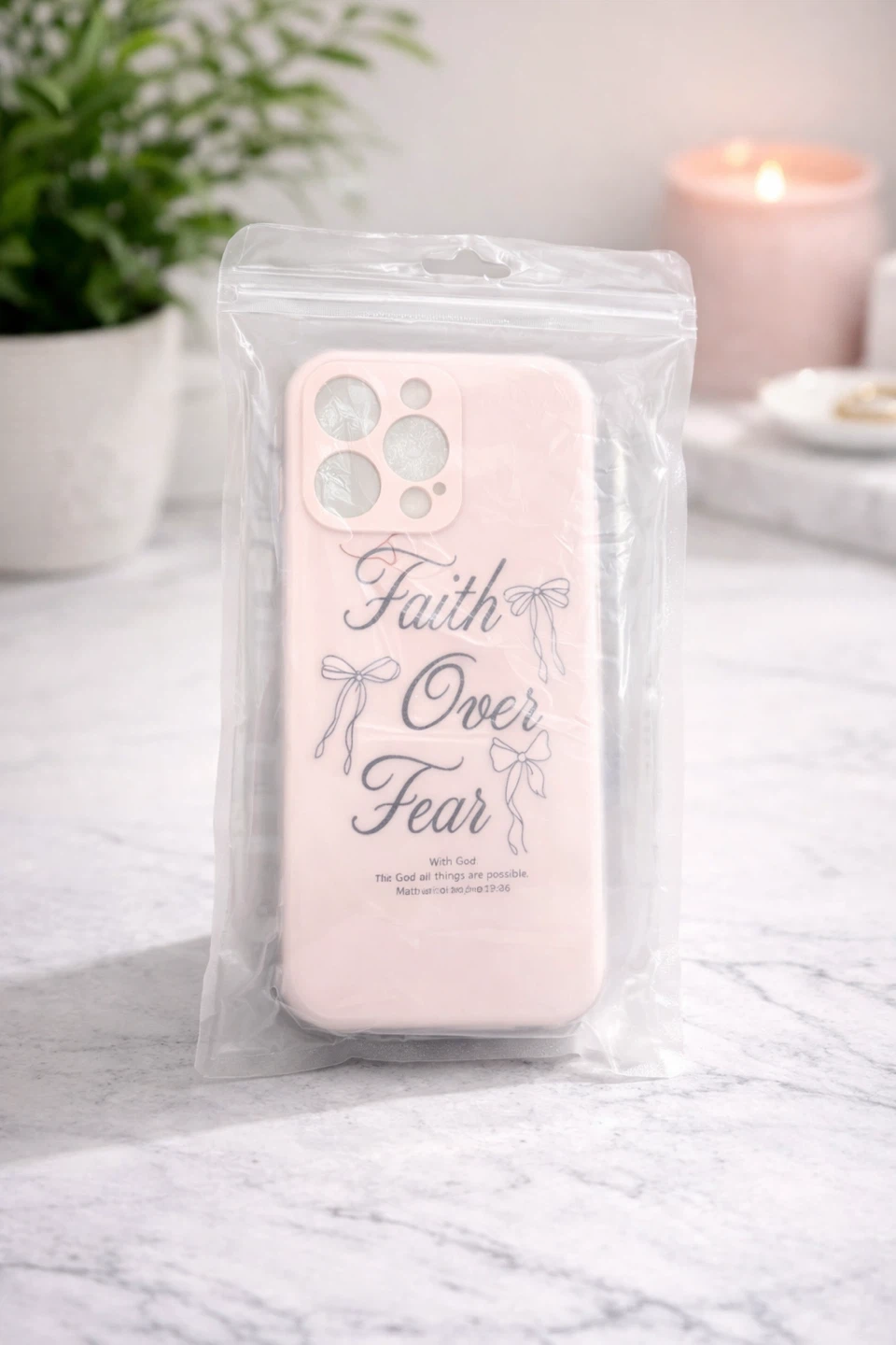 iPhone 16 pro max Case. Pink "Faith Over Fear" Phone Case