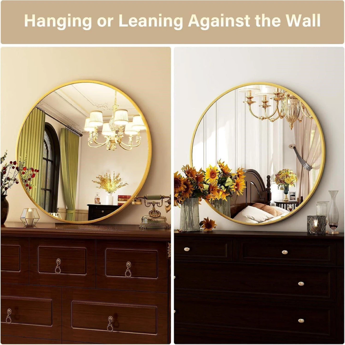 Round Gold Aluminum Alloy Frame Mirror - photo 3