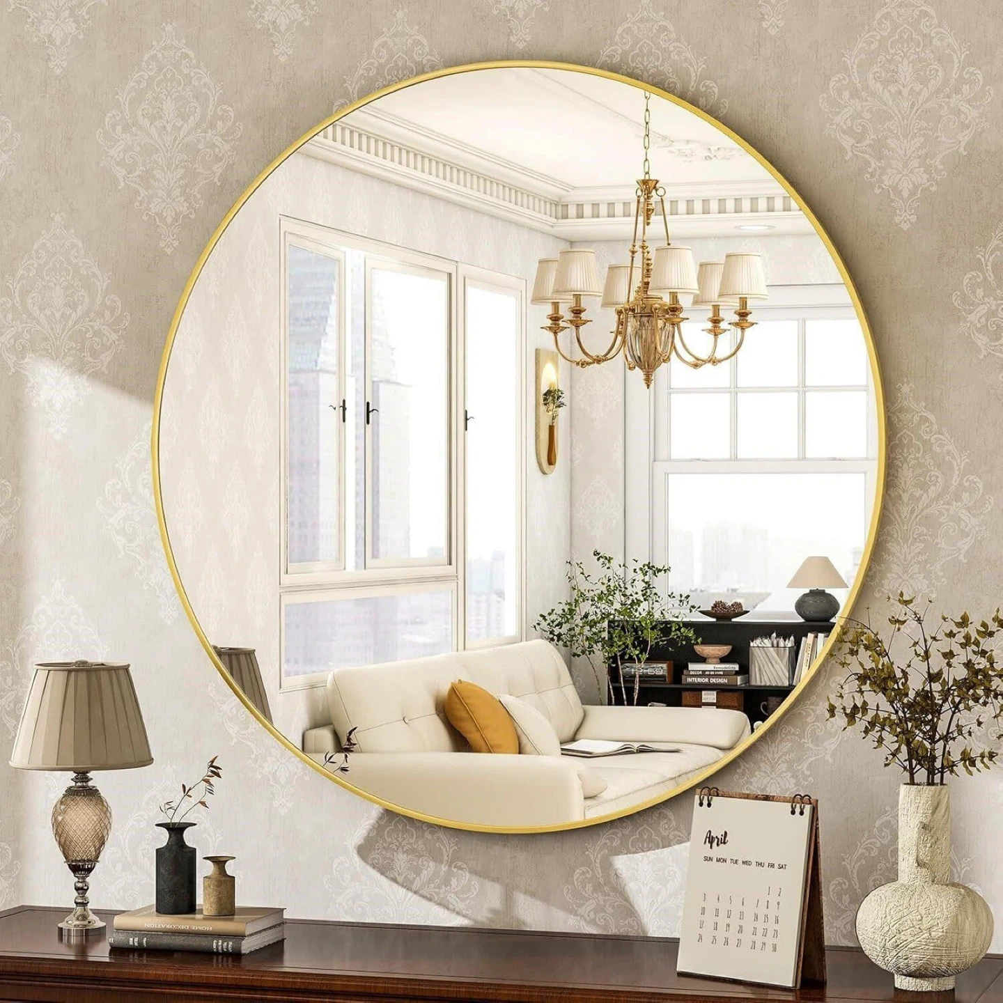 Round Gold Aluminum Alloy Frame Mirror