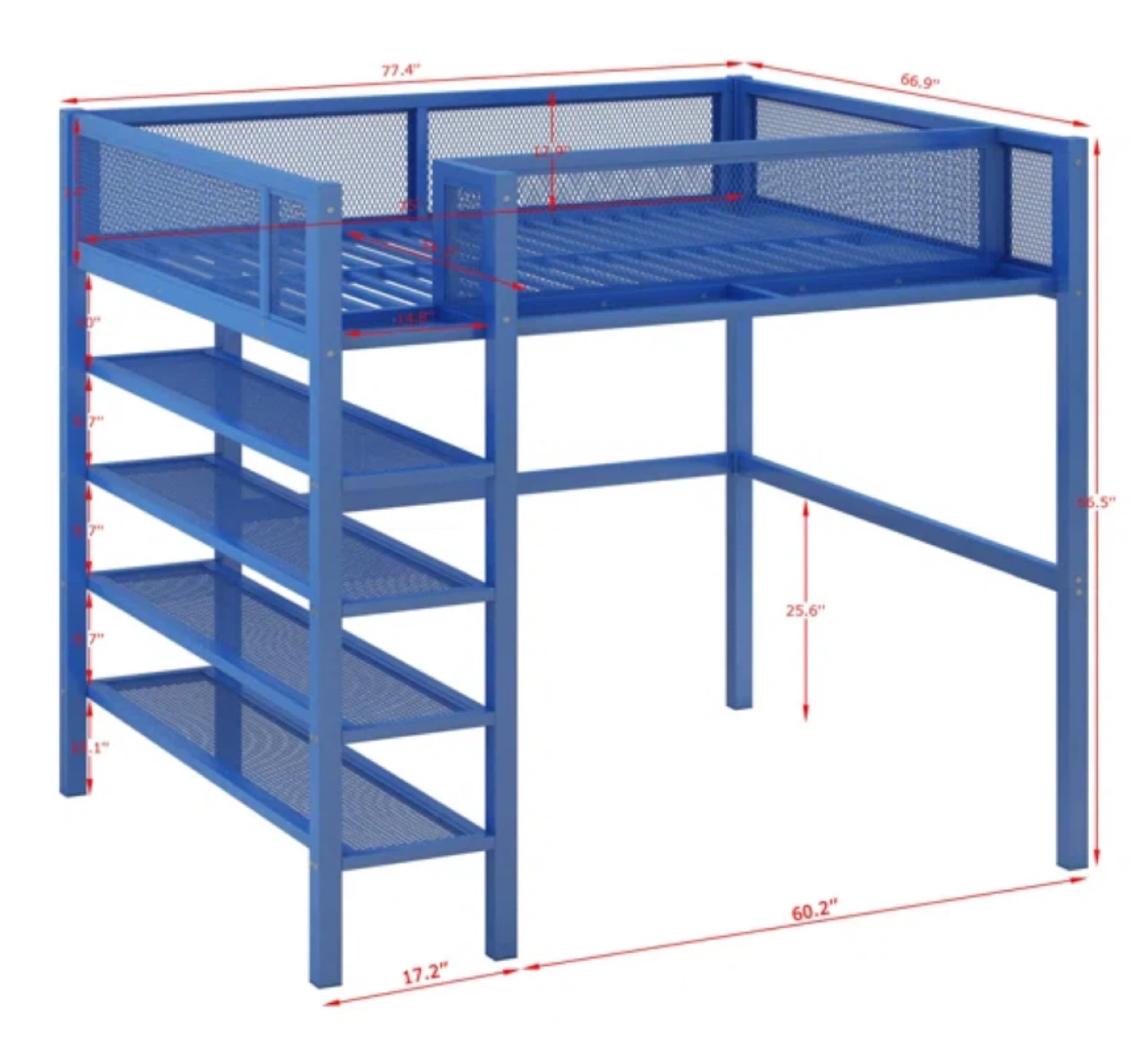 Metal Loft Bed with Shelves - Black - photo 2