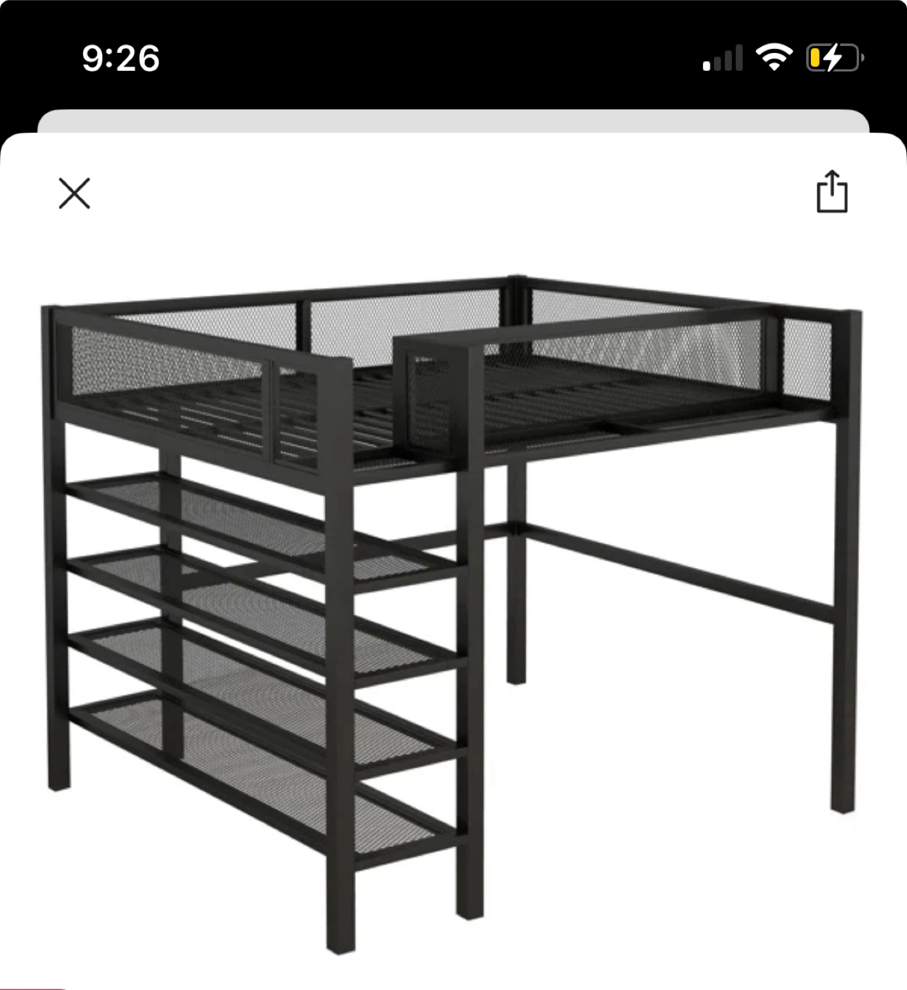 Metal Loft Bed with Shelves - Black