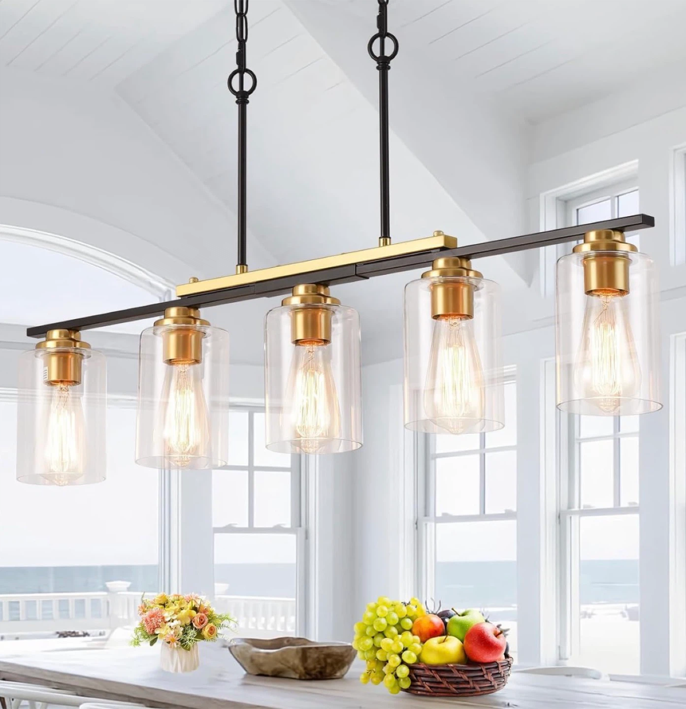 5-Light Chandelier with Clear Glass Shades