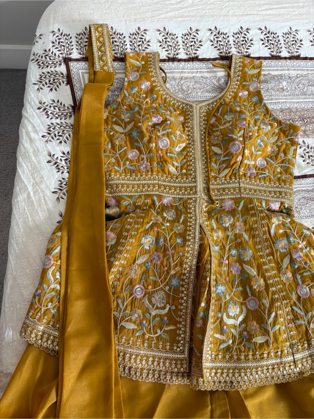 Yellow embroidered Sharara suit with dupatta