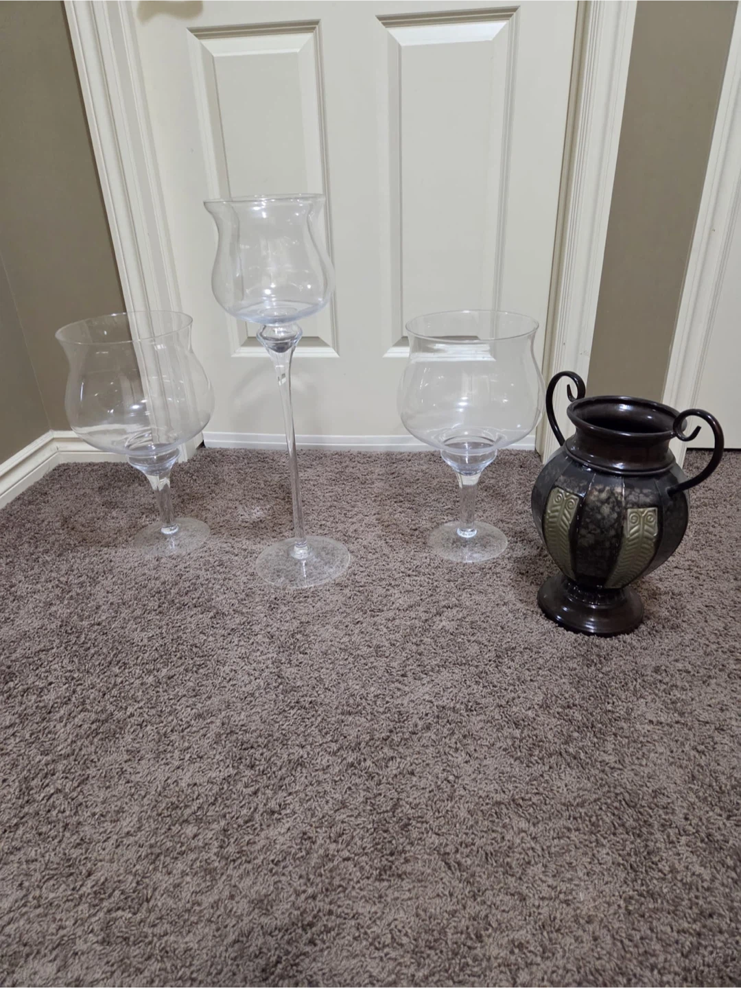 Set of 4 Glass Candle Holders and Decorative Vase