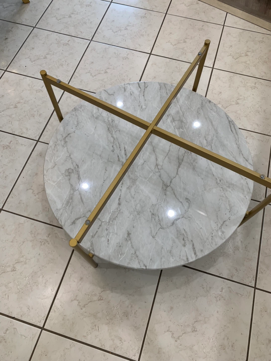 Round Coffee Table with Glass Top and Marble Shelf - photo 5
