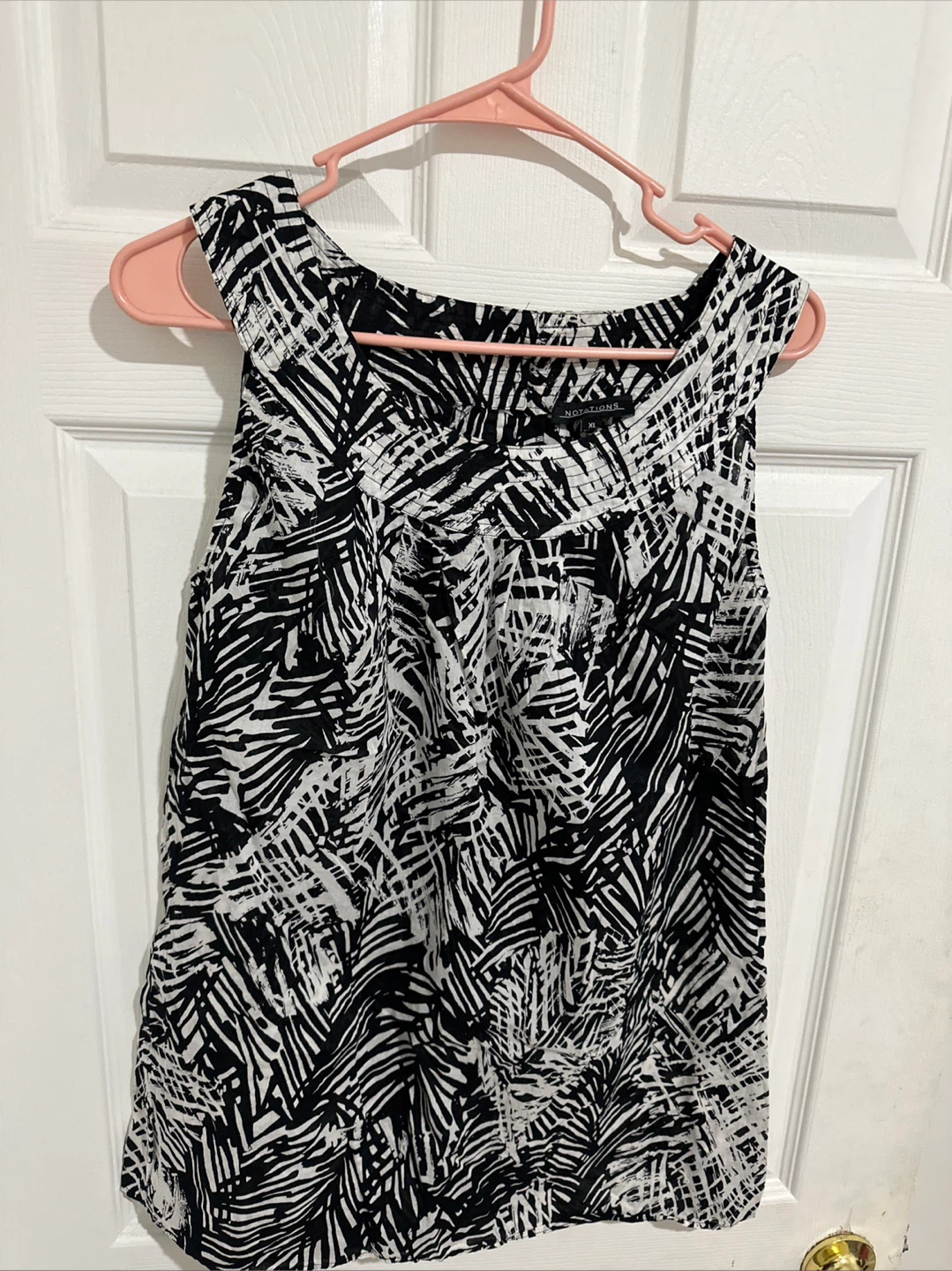 Notations Black and White Leaf Print Sleeveless Top XL - photo 3