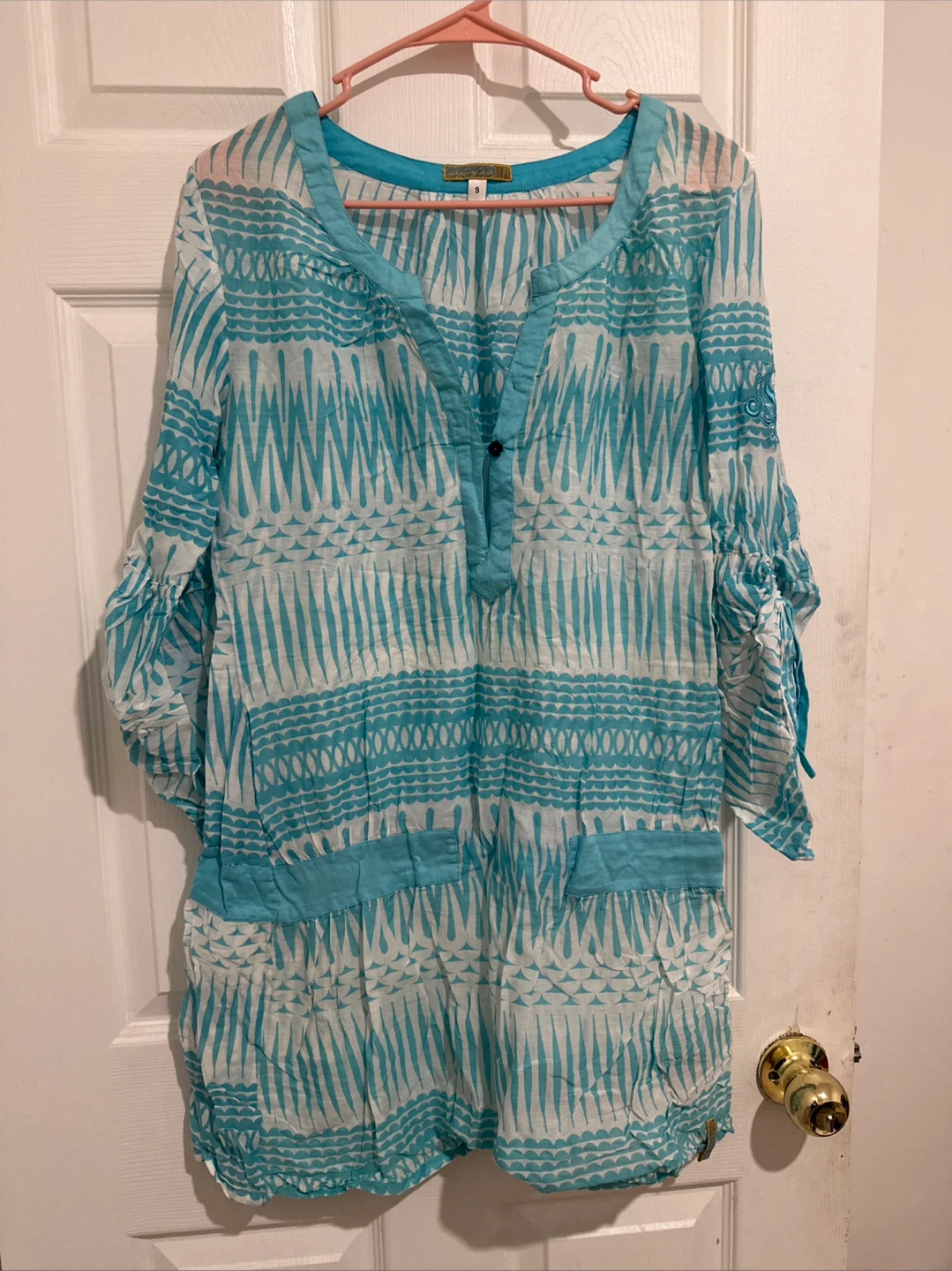 Blue & White Print Tunic Cover-up - photo 4