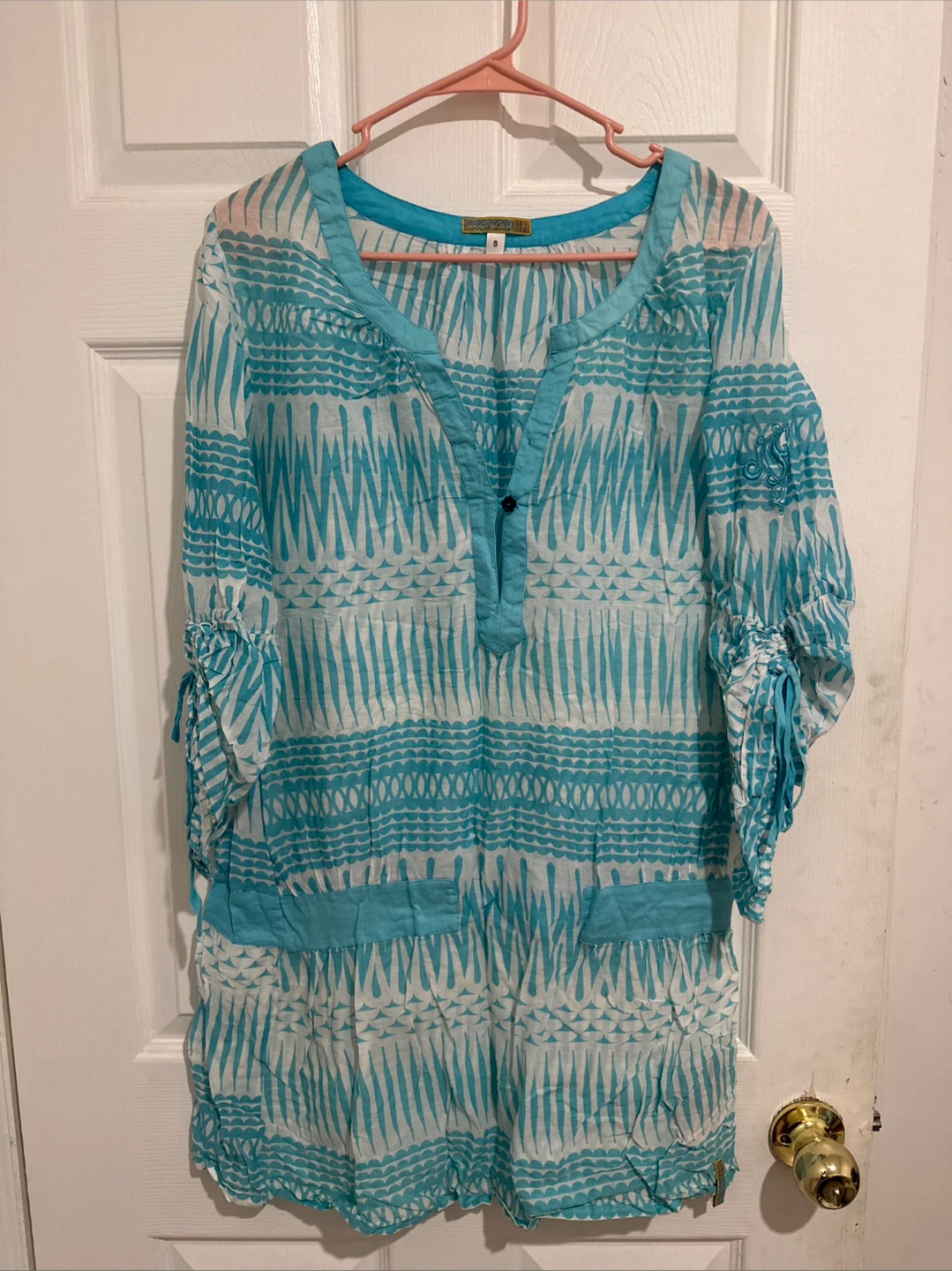 Blue & White Print Tunic Cover-up - photo 3