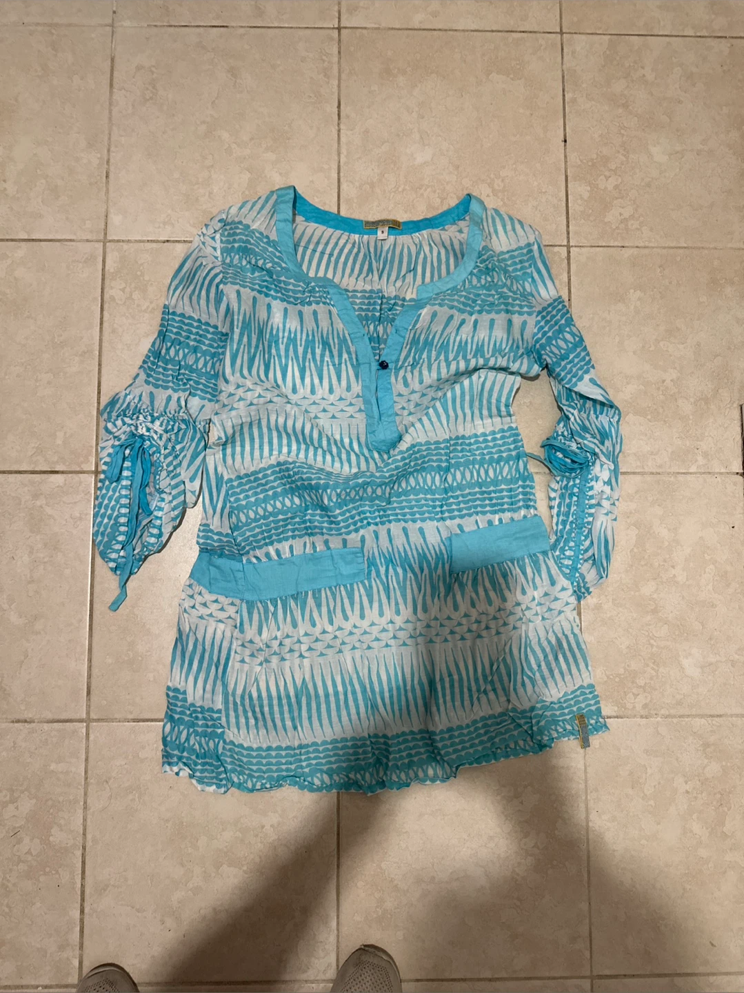 Blue & White Print Tunic Cover-up - photo 5