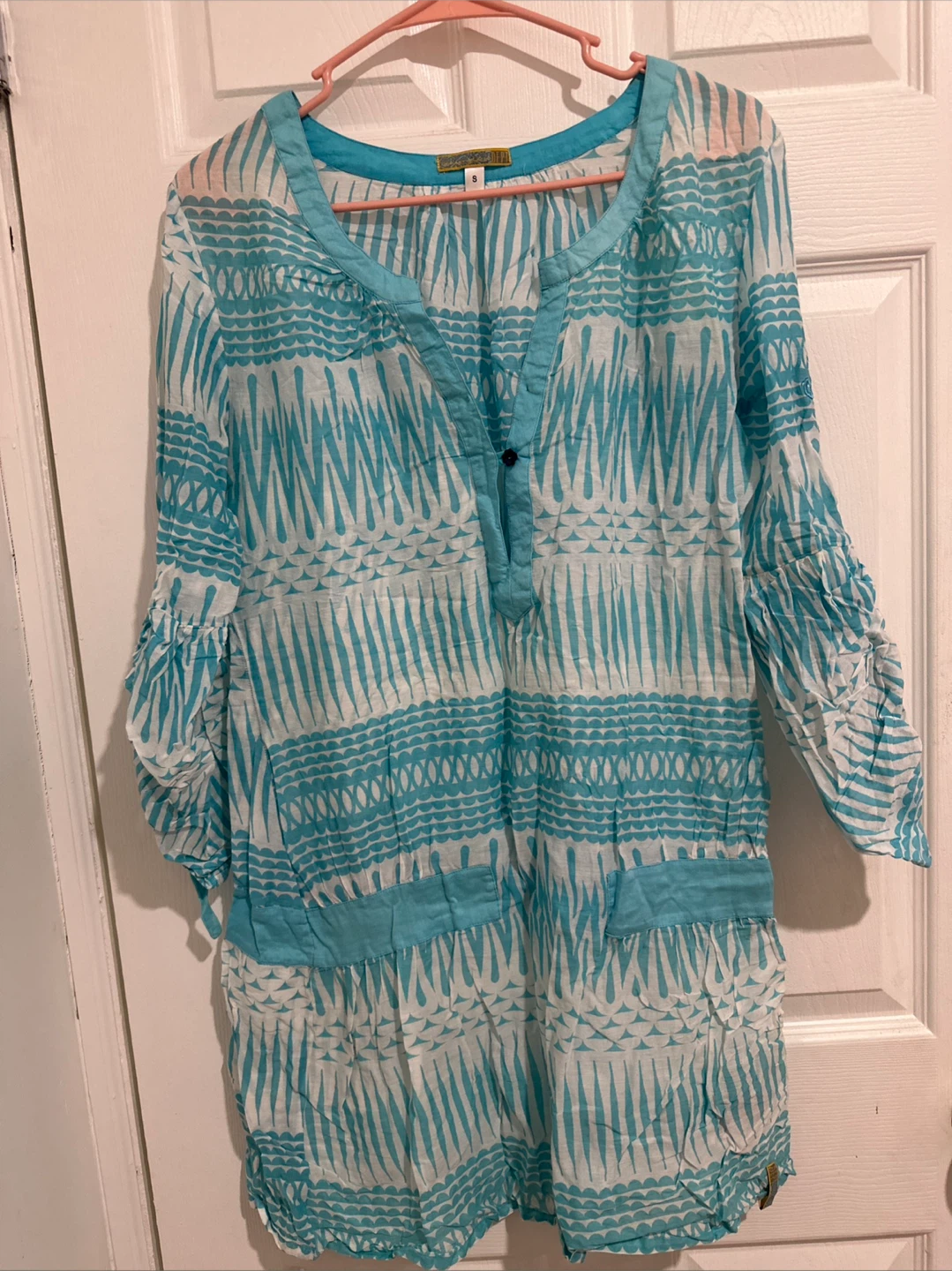 Blue & White Print Tunic Cover-up - photo 2