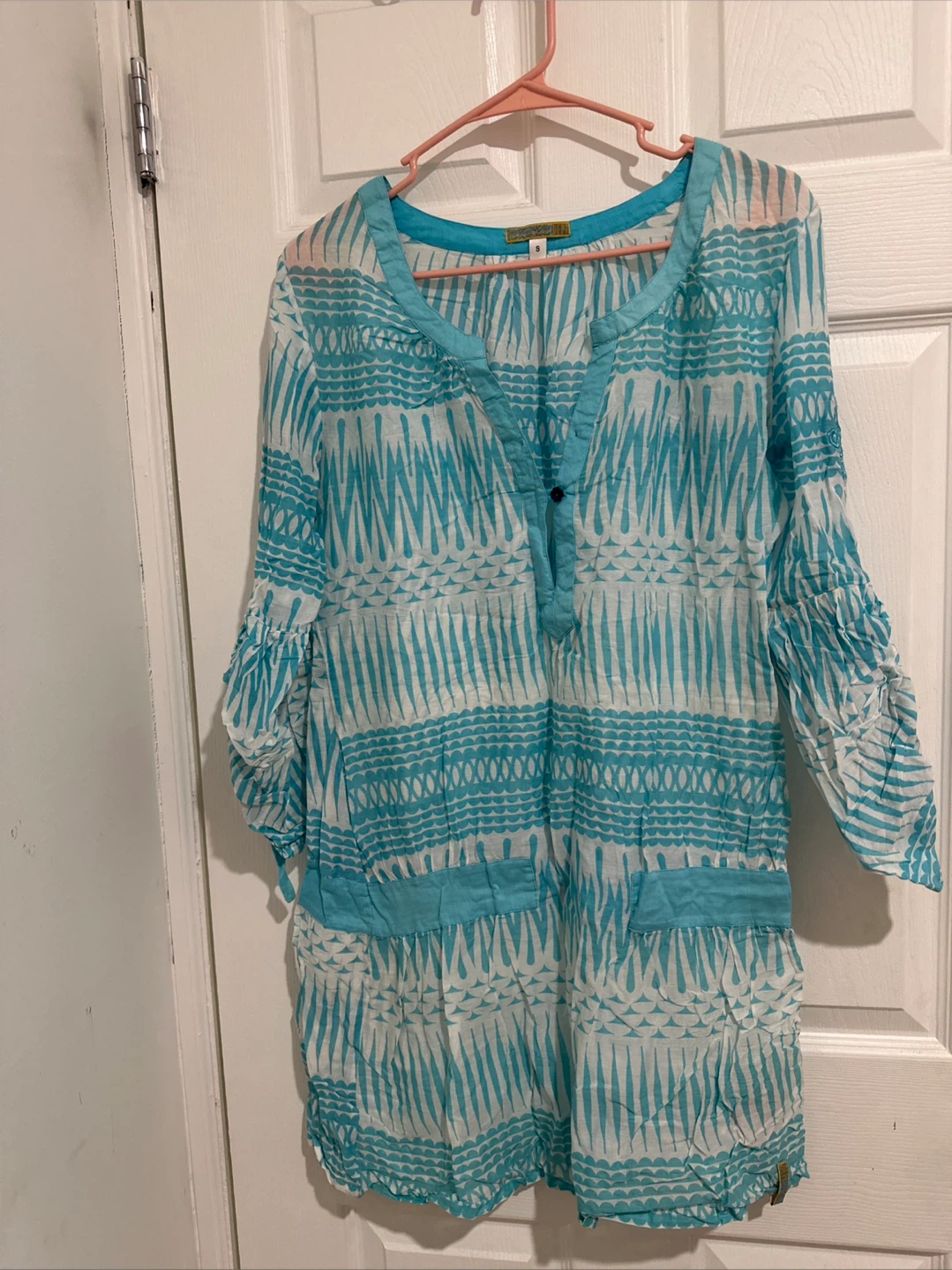 Blue & White Print Tunic Cover-up
