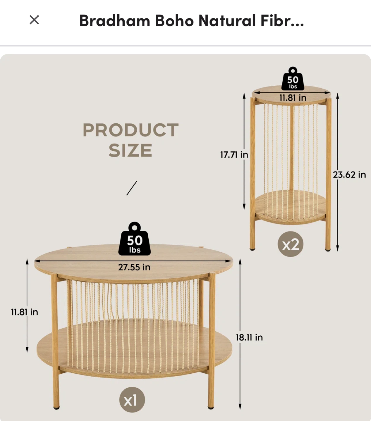 Bradham Boho Natural Fibre Coffee and End Table Set - photo 4