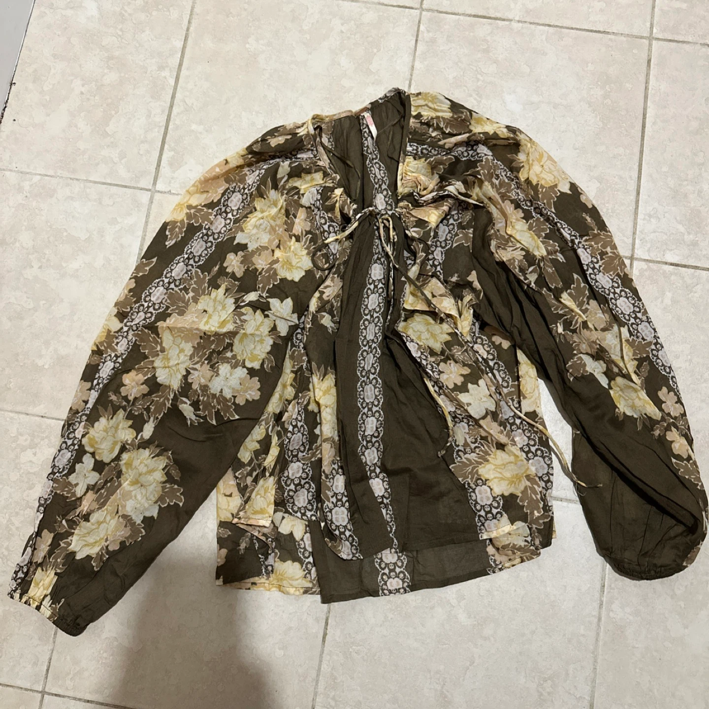 Free People Floral Print Tie Neck Blouse - photo 2