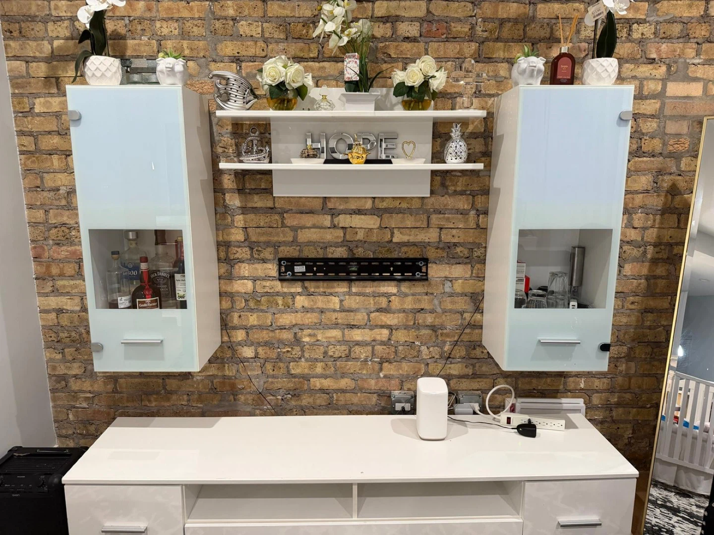 White Media Console and Wall Cabinets