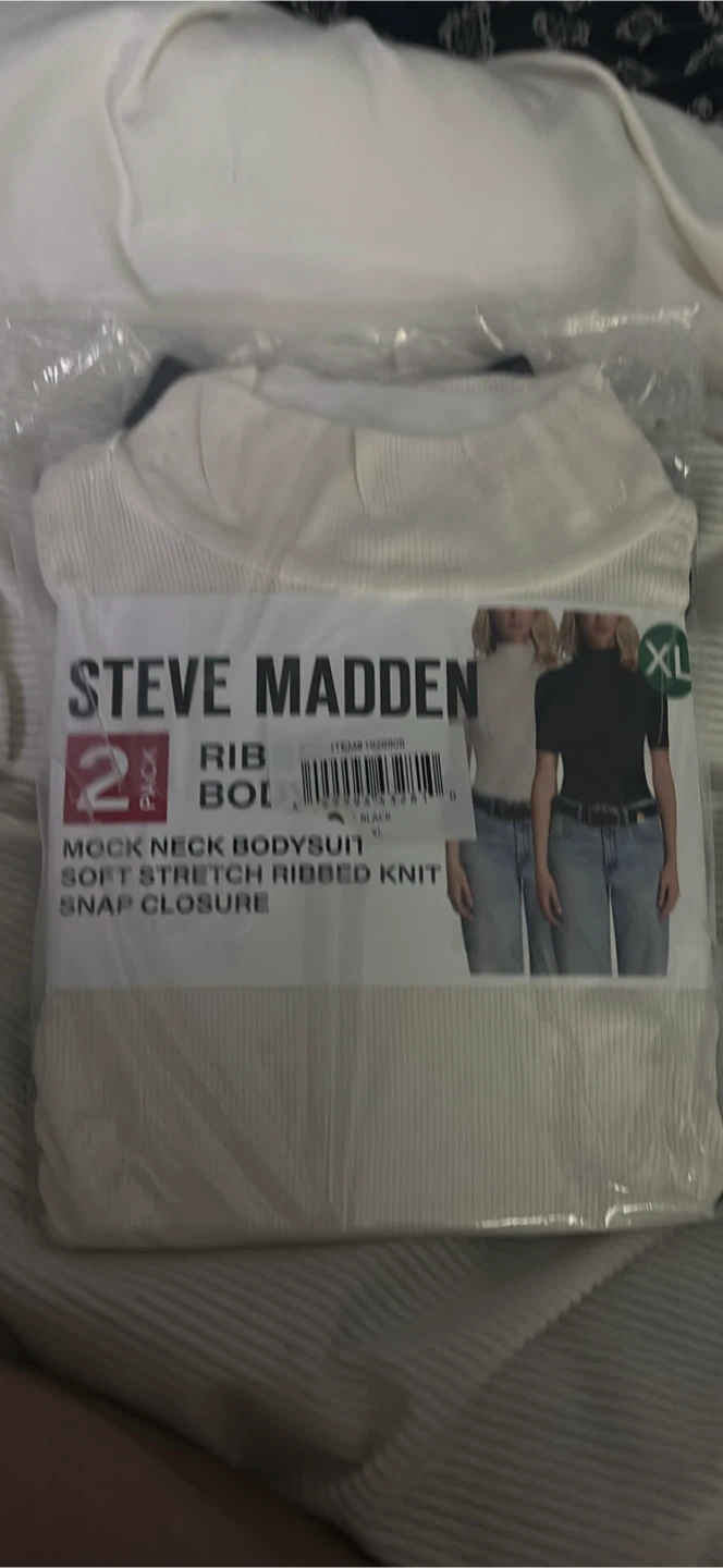 Steve Madden 2 Pack Rib Mock Neck Bodysuits - Black