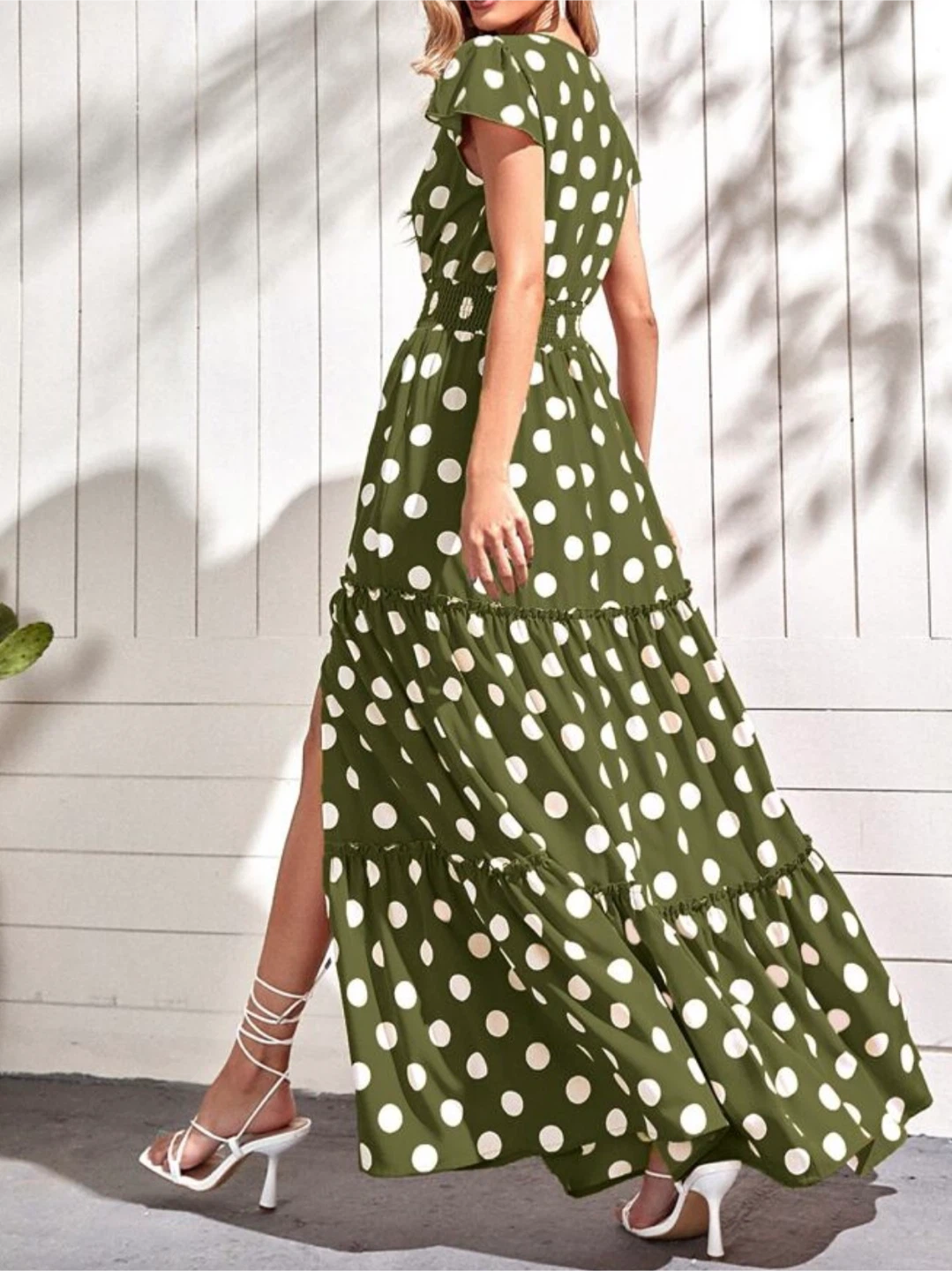 Women's Polka Dot Maxi Dress - Olive Green - photo 2