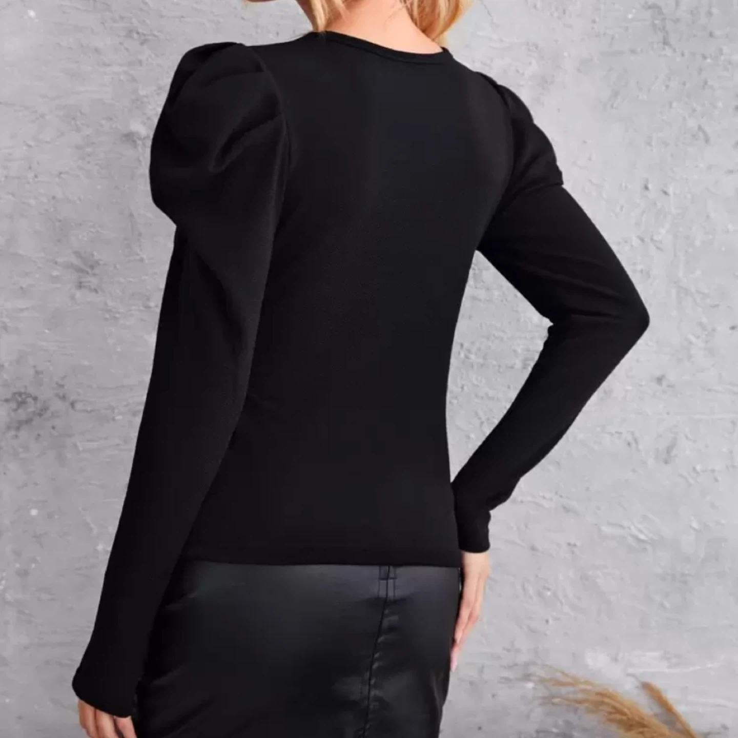 Black Puff Sleeve Long Sleeve Top - photo 2