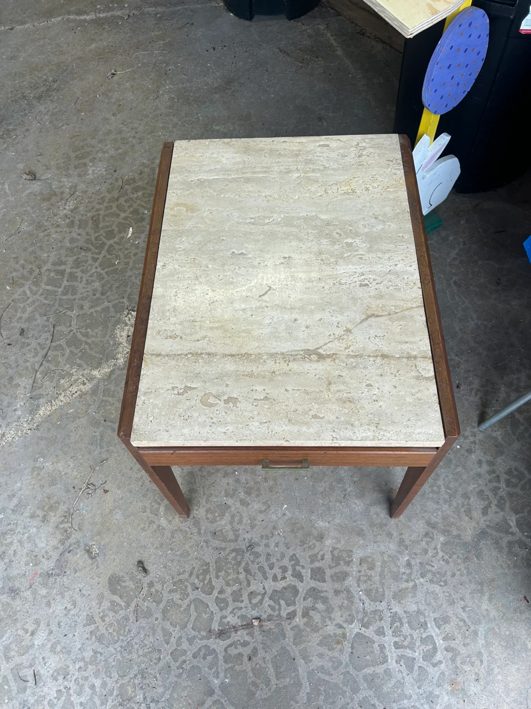Vintage End Table with Travertine Top