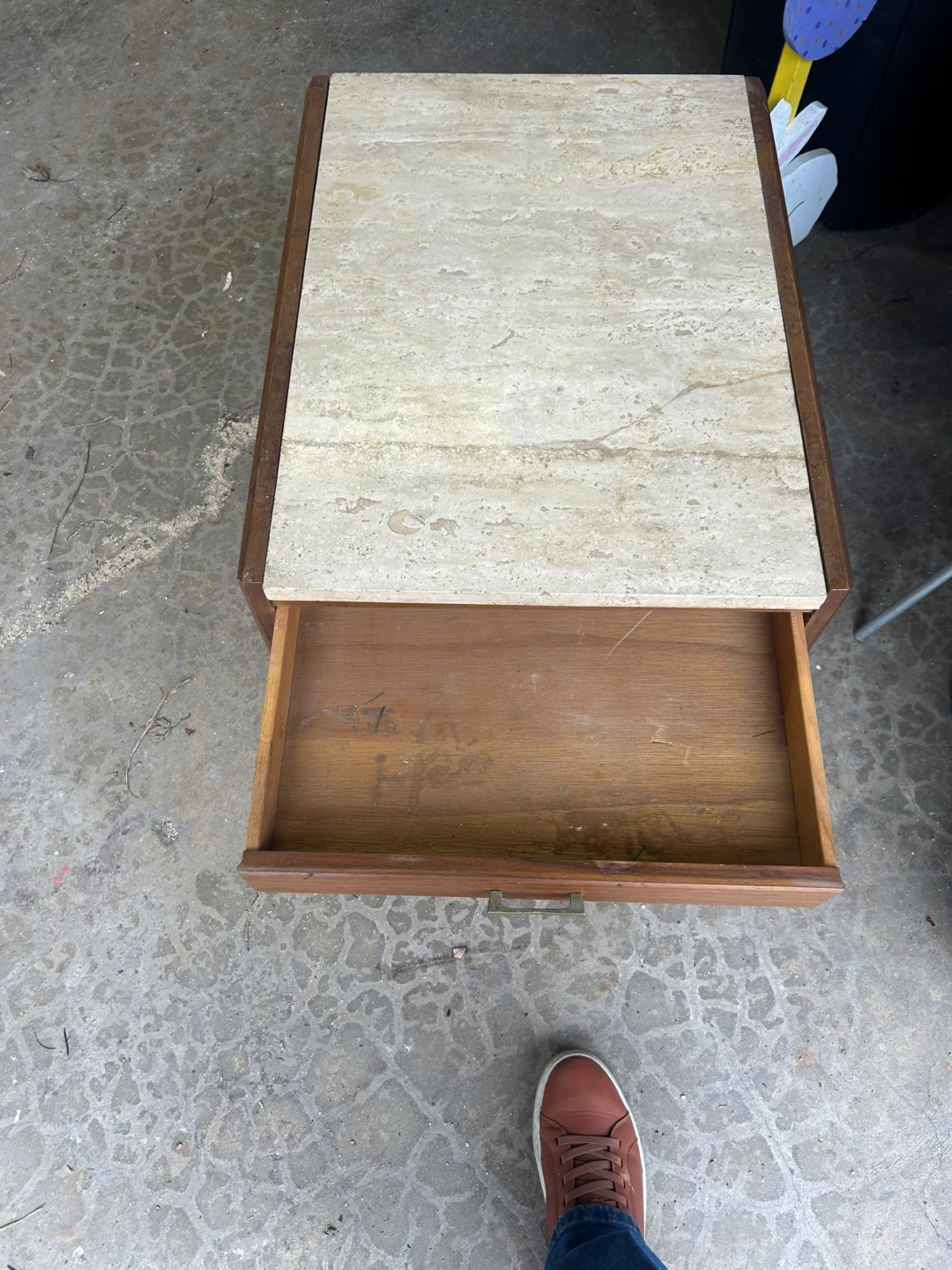 Vintage End Table with Travertine Top - photo 5
