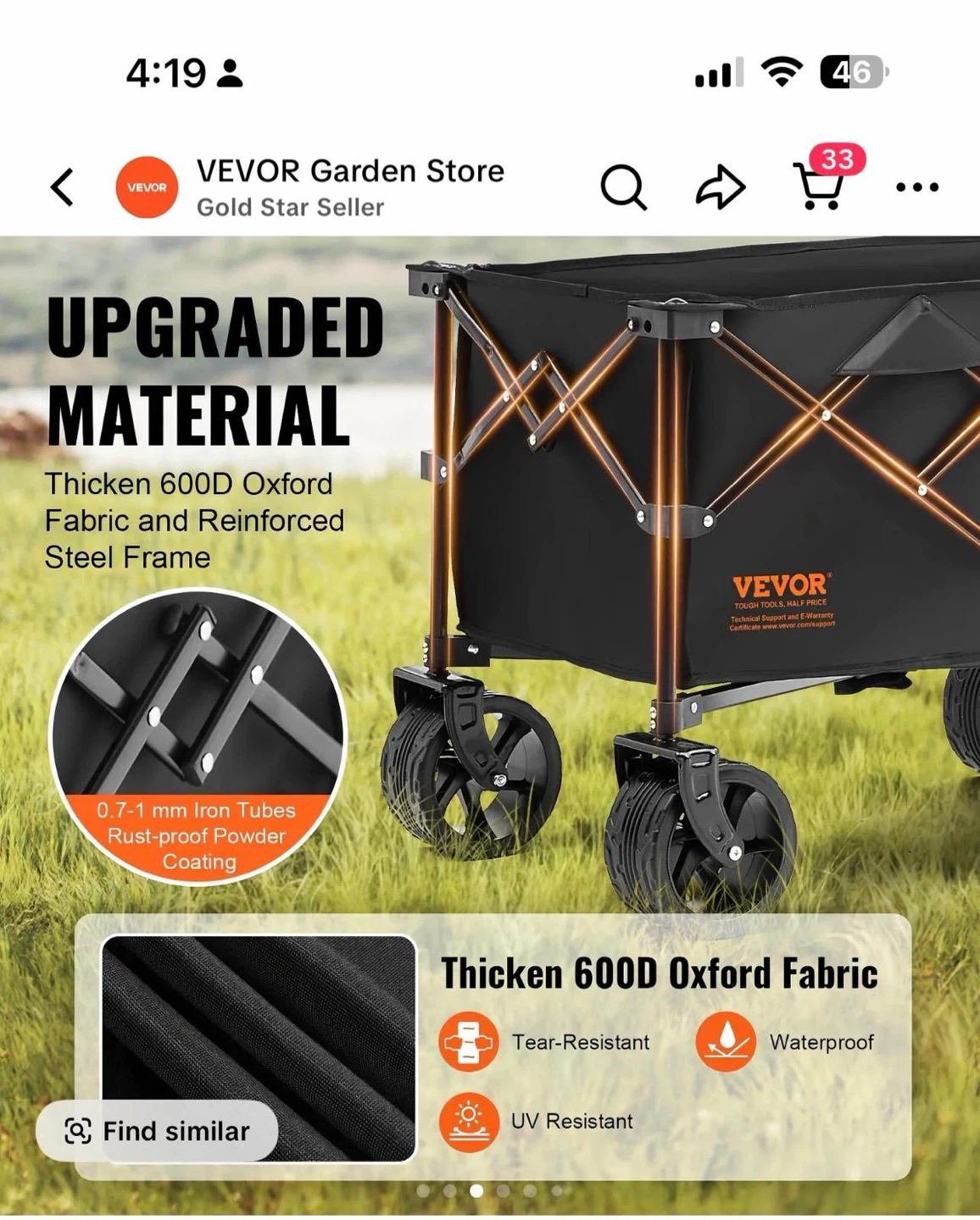 VEVOR Heavy Duty Collapsible Garden Cart Wagon - photo 4