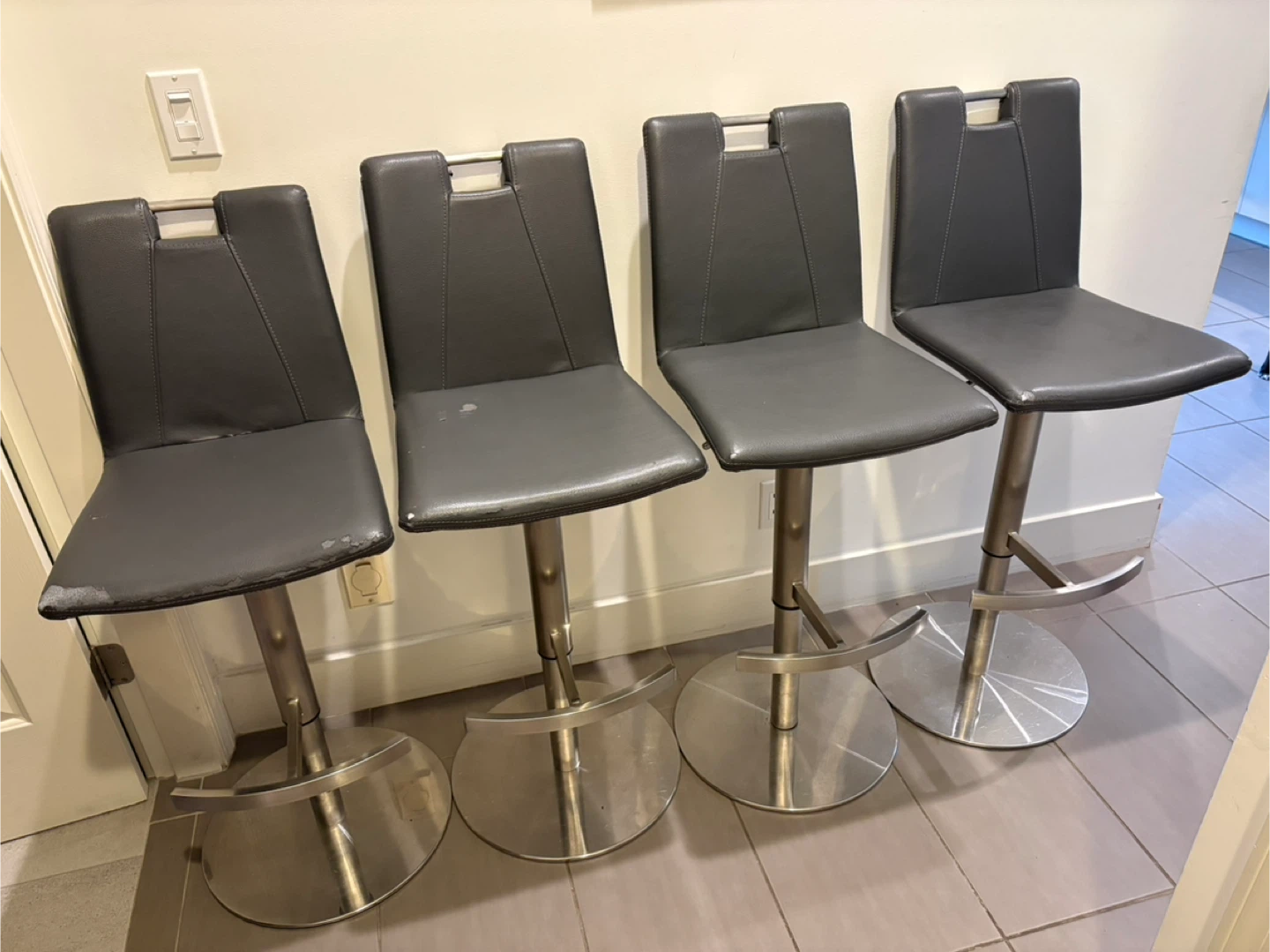 Set of 4 Grey Faux Leather Bar Stools