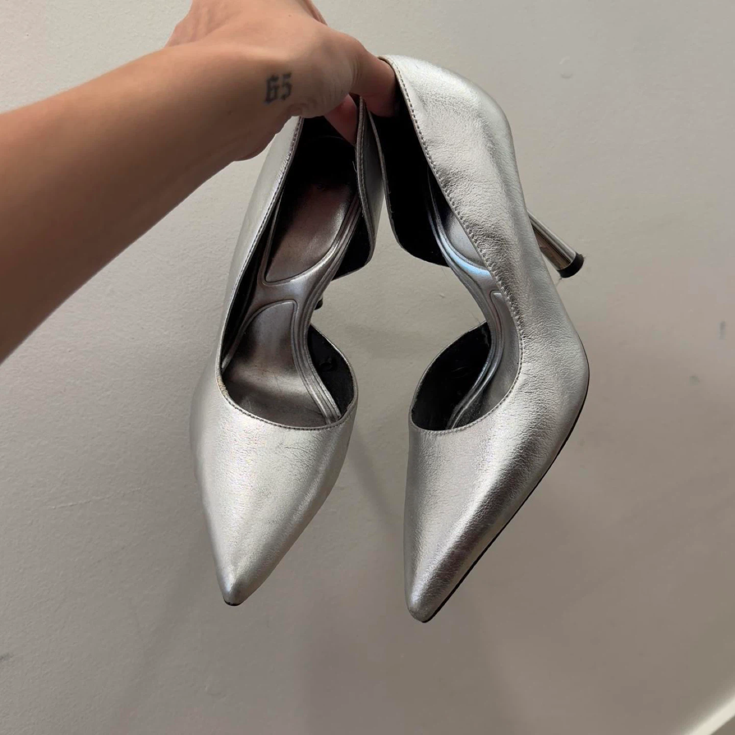 Zara Silver Pointed Toe Heels - Size 37