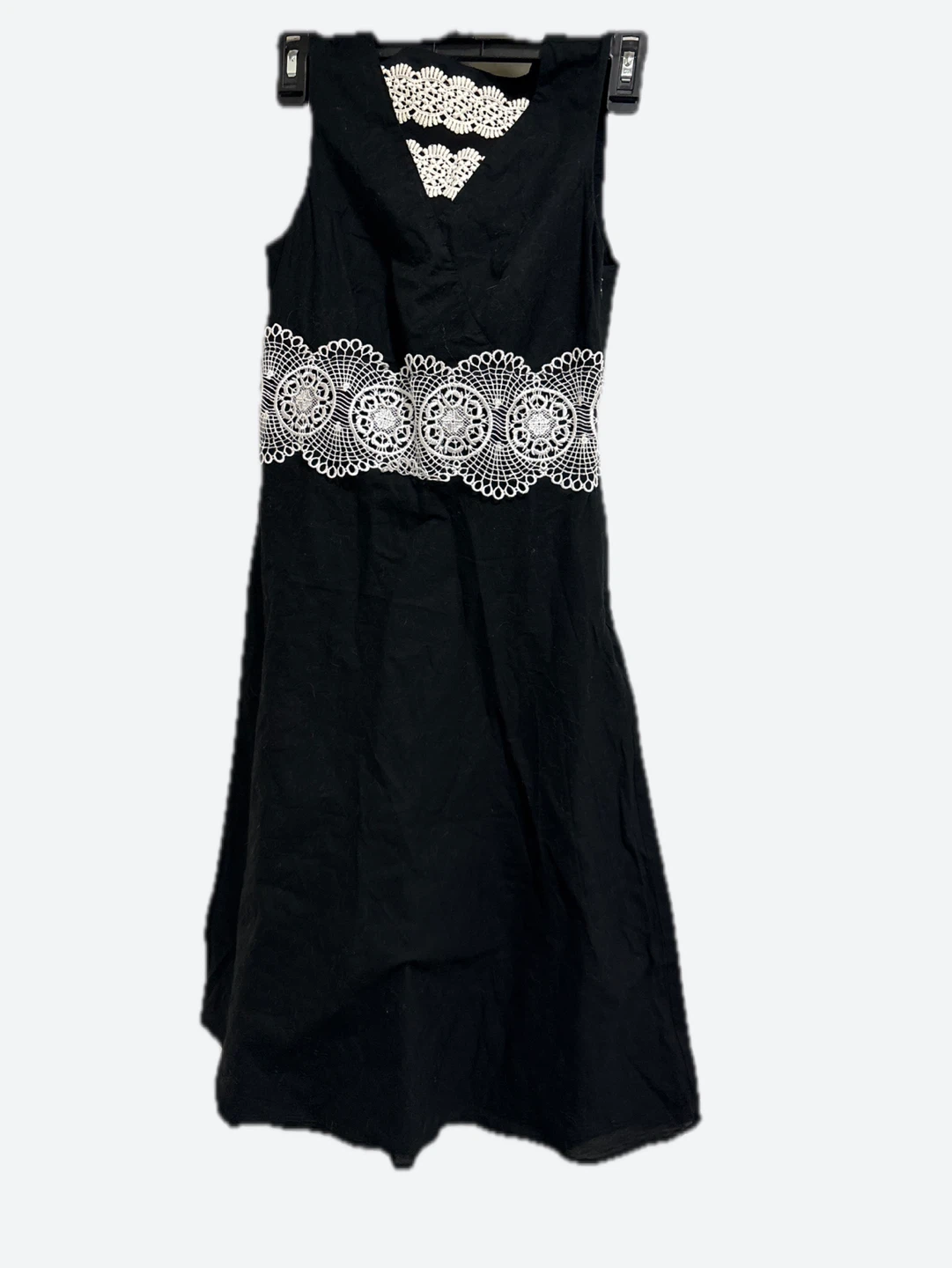 Black Sleeveless Dress with White Lace Trim