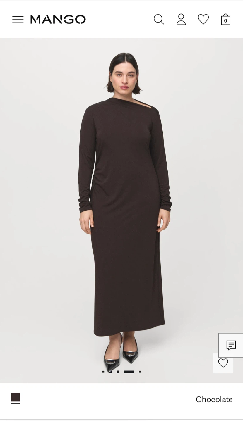 NEW Mango Chocolate Long Sleeve Asymmetrical Neck Dress