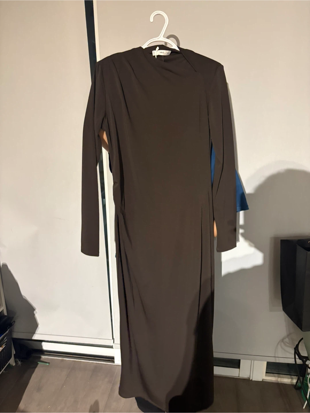 NEW Mango Chocolate Long Sleeve Asymmetrical Neck Dress - photo 2