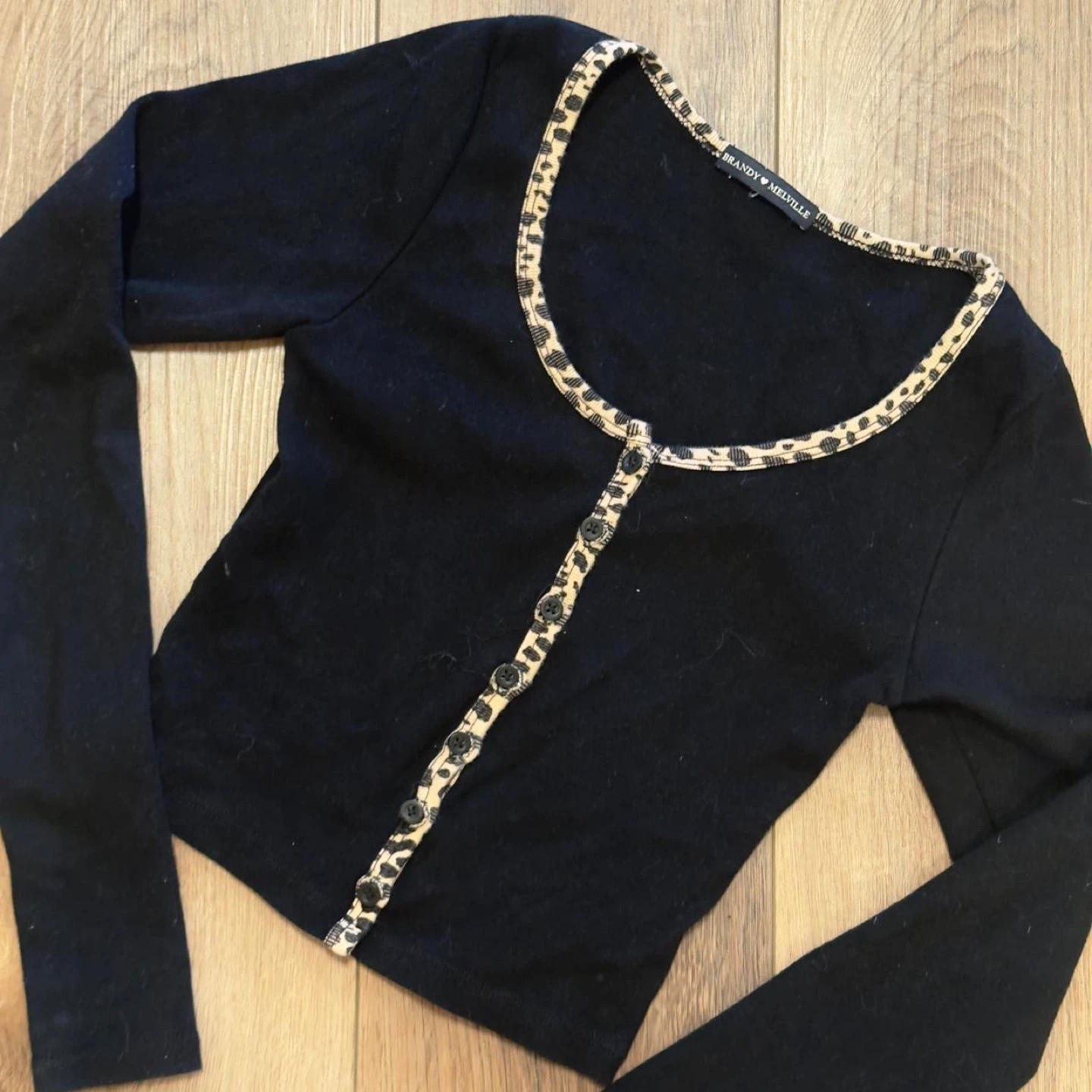 Brandy Melville Black Leopard Trim Button-Up Cardigan