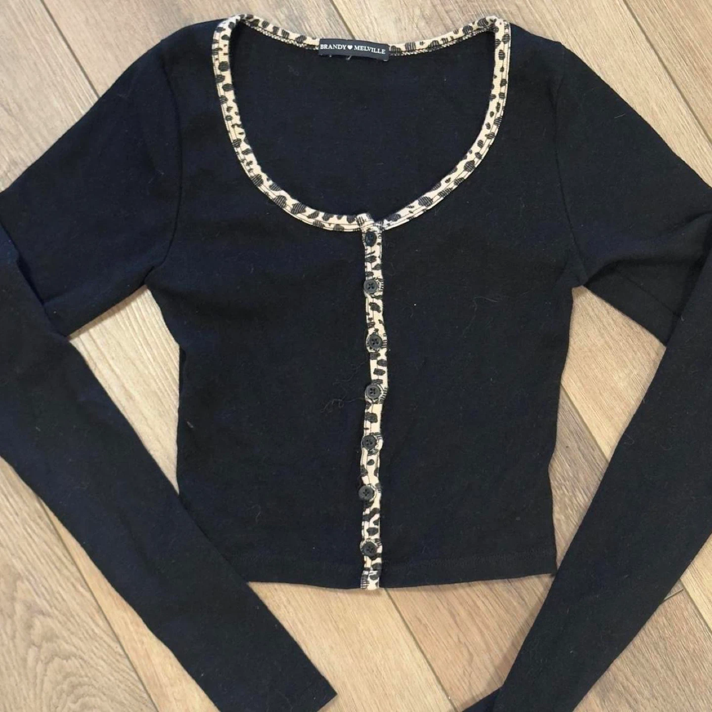 Brandy Melville Black Leopard Trim Button-Up Cardigan - photo 2