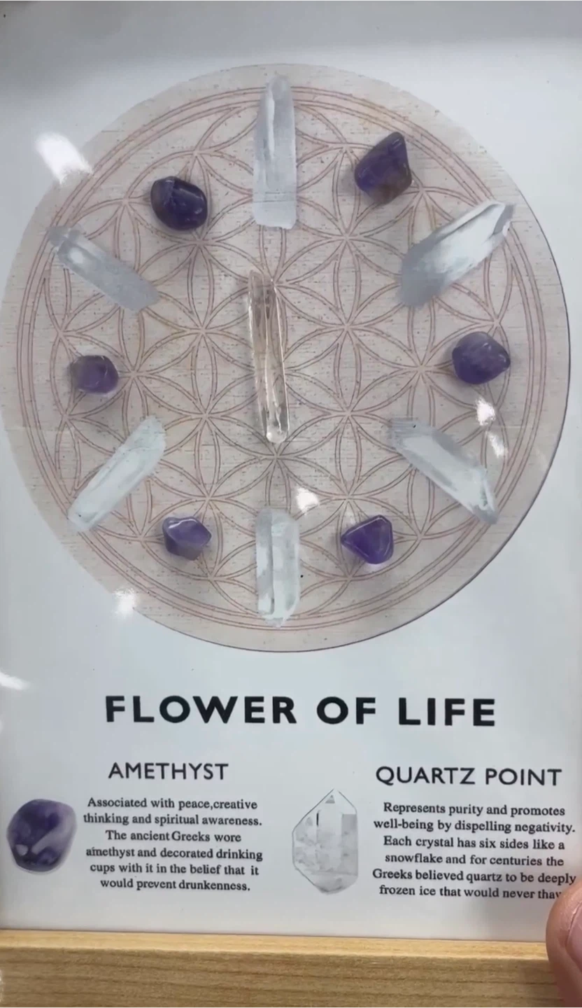 Flower of Life Crystal Art with Amethyst and Quartz